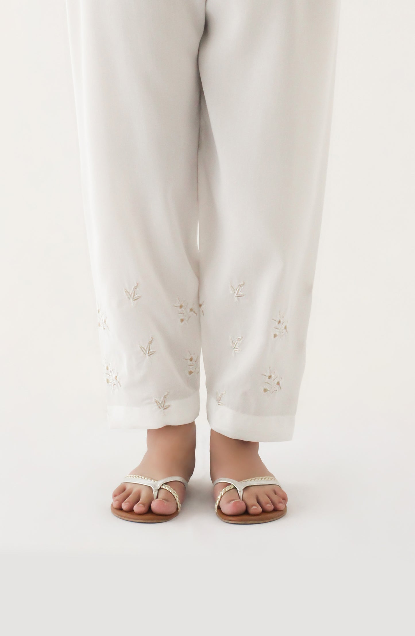NRPE-76/S WHITE RAW SILK SCPANTS STITCHED BOTTOMS PANTS