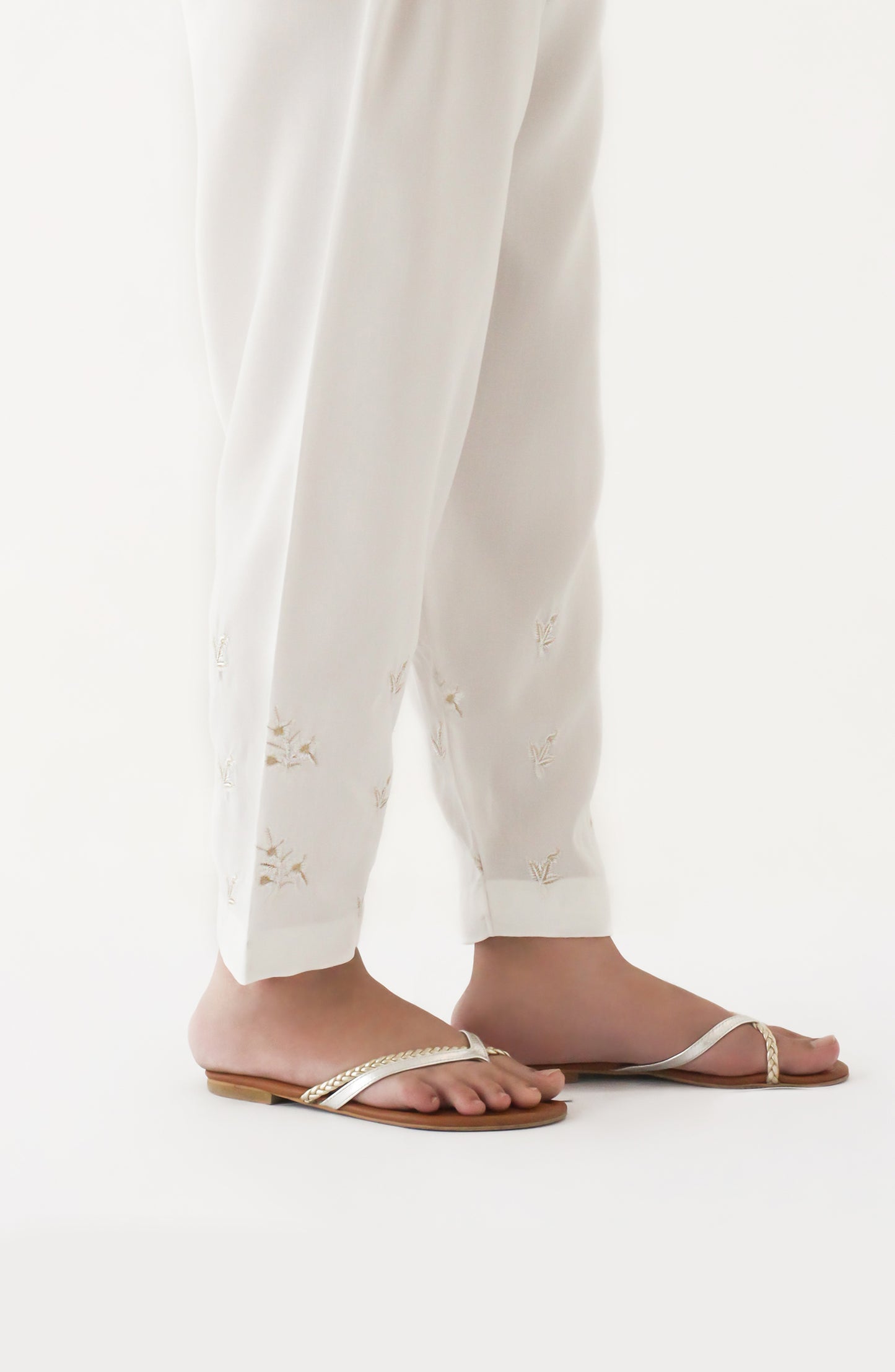 NRPE-76/S WHITE RAW SILK SCPANTS STITCHED BOTTOMS PANTS
