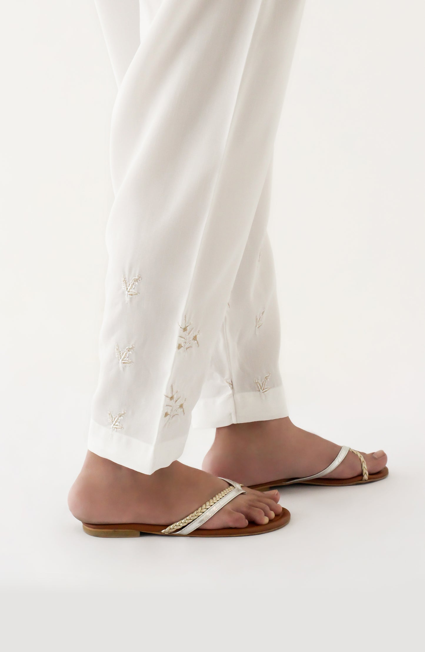 NRPE-76/S WHITE RAW SILK SCPANTS STITCHED BOTTOMS PANTS