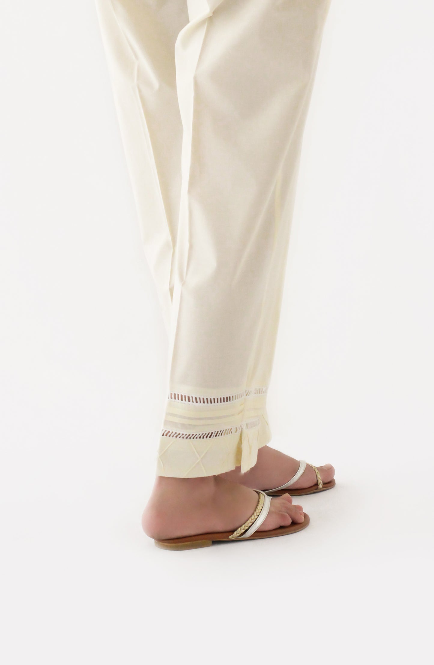 NRP-123/S CREAM CAMBRIC SCPANTS STITCHED BOTTOMS PANTS