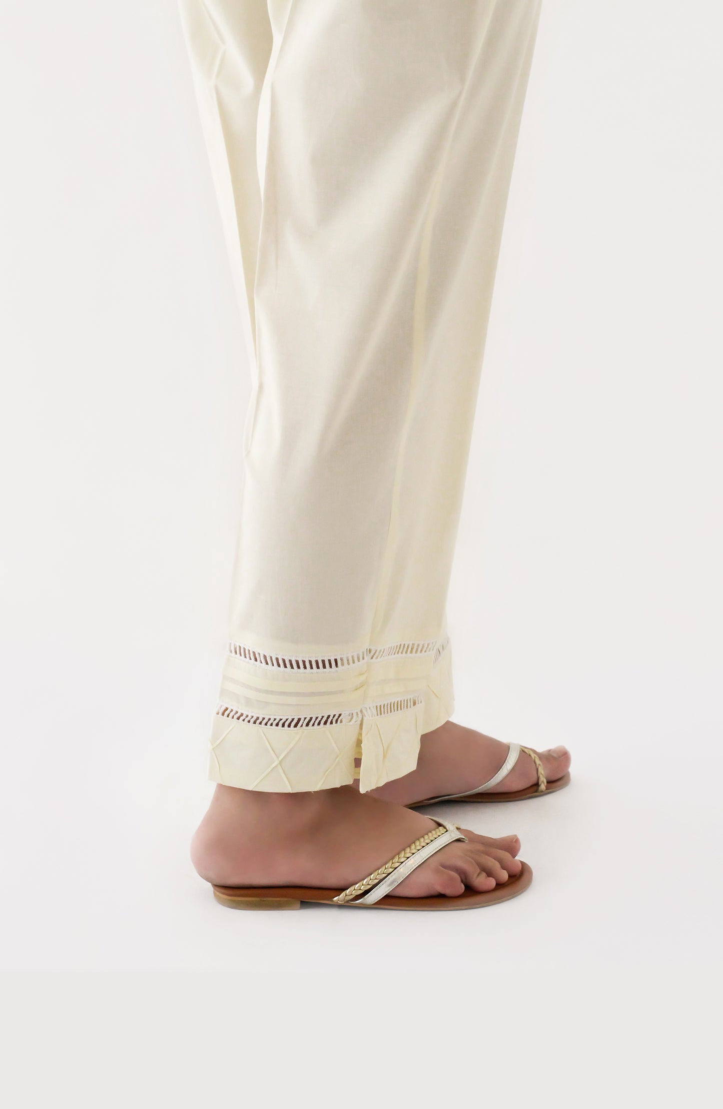 NRP-123/S CREAM CAMBRIC SCPANTS STITCHED BOTTOMS PANTS