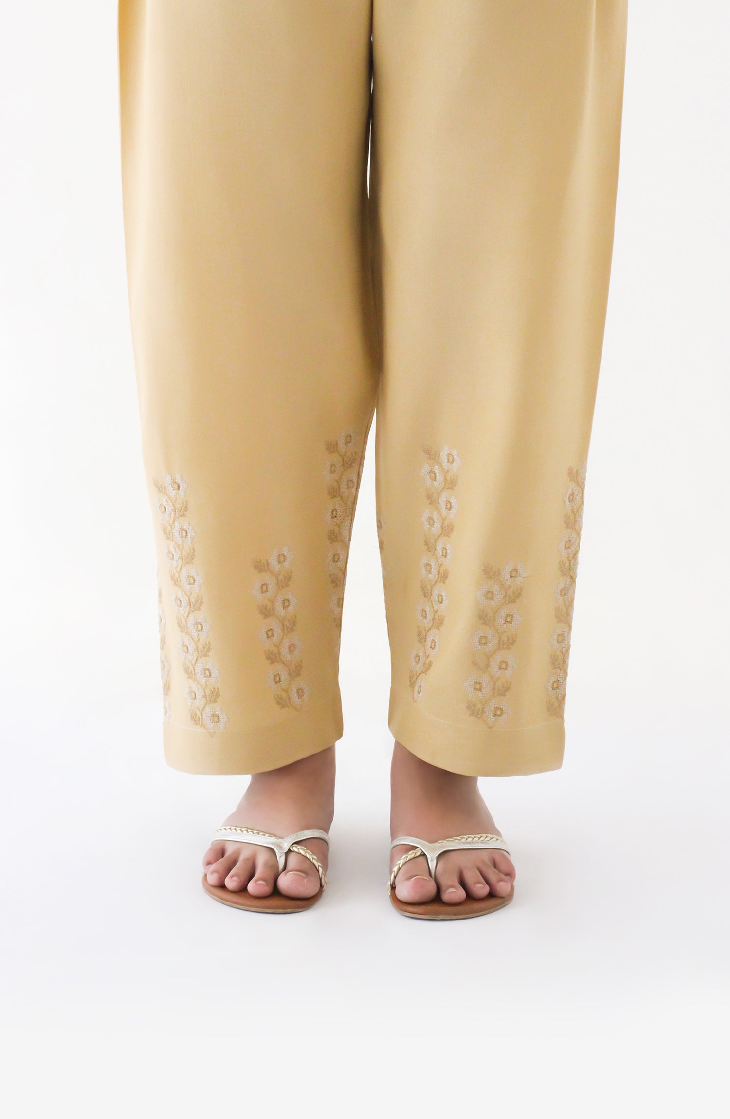 NRPE-74/S BEIGE RAW SILK SCPANTS STITCHED BOTTOMS PANTS