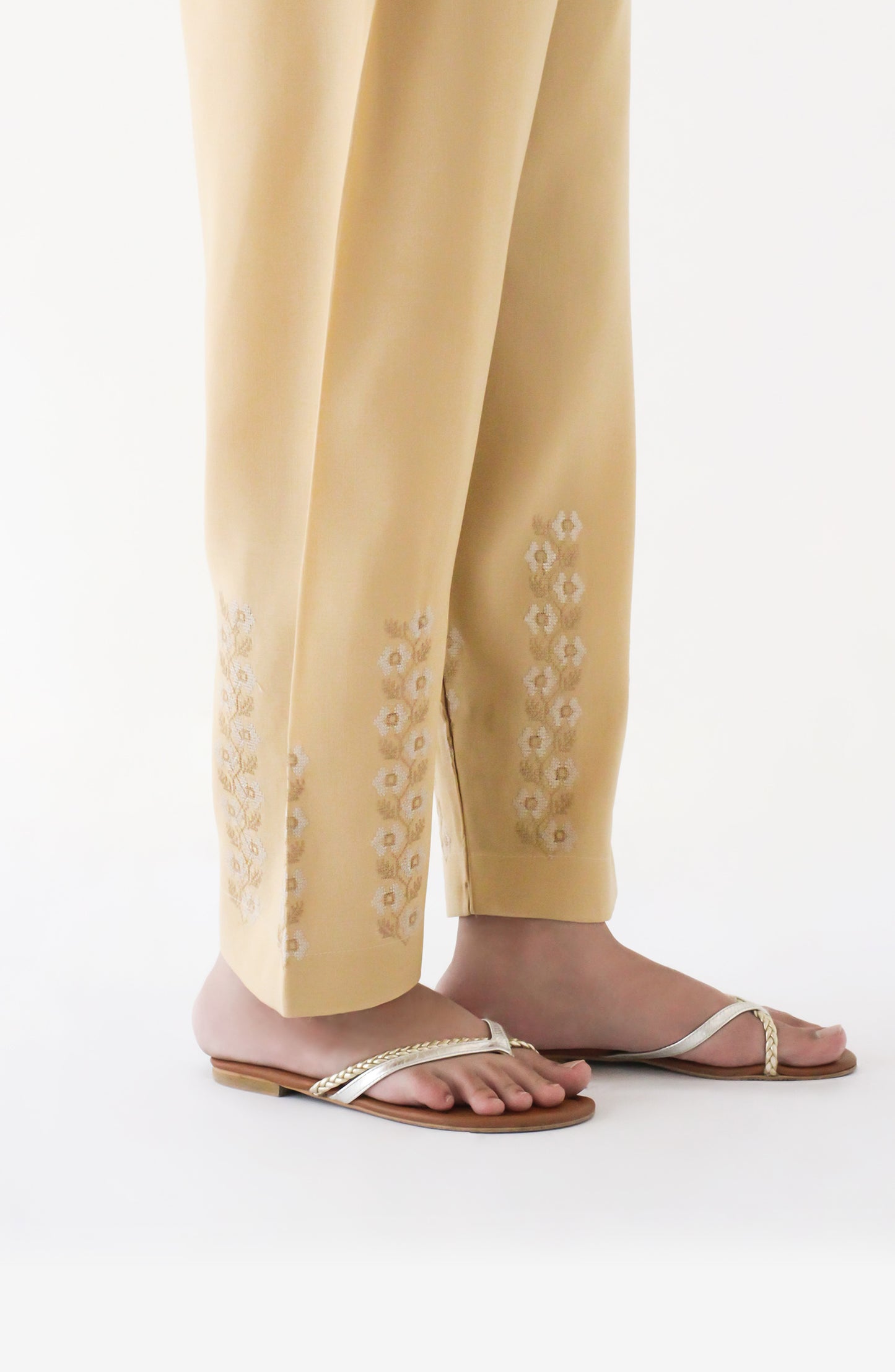 NRPE-74/S BEIGE RAW SILK SCPANTS STITCHED BOTTOMS PANTS