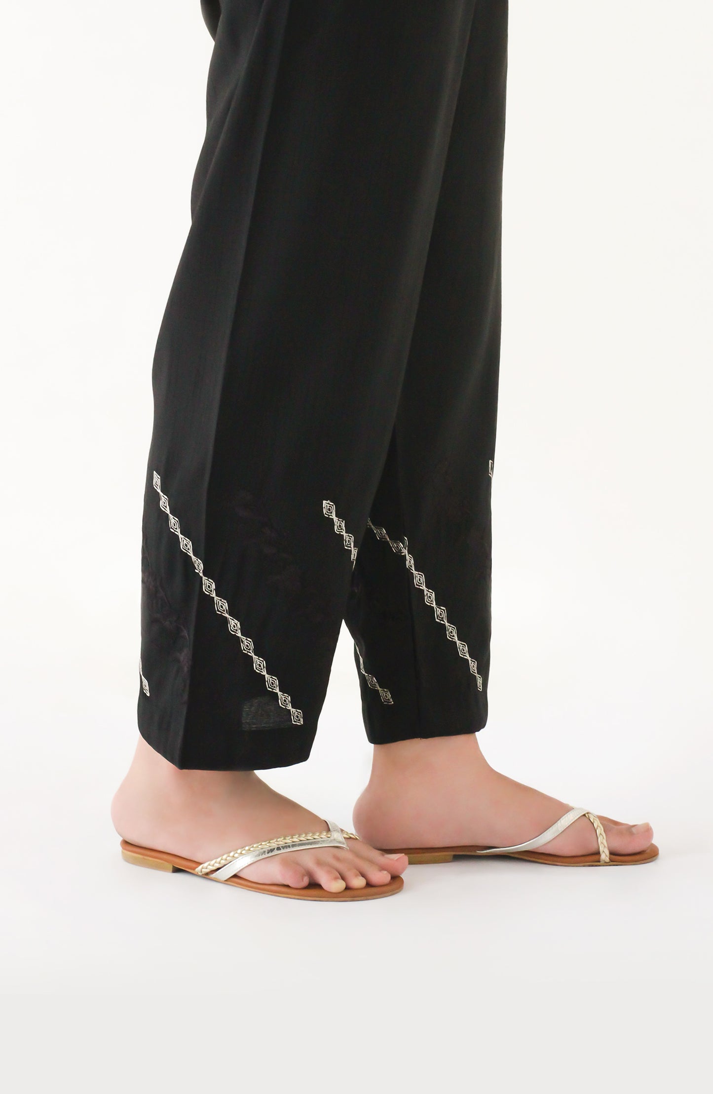 NRPE-75/S BLACK RAW SILK SCPANTS STITCHED BOTTOMS PANTS