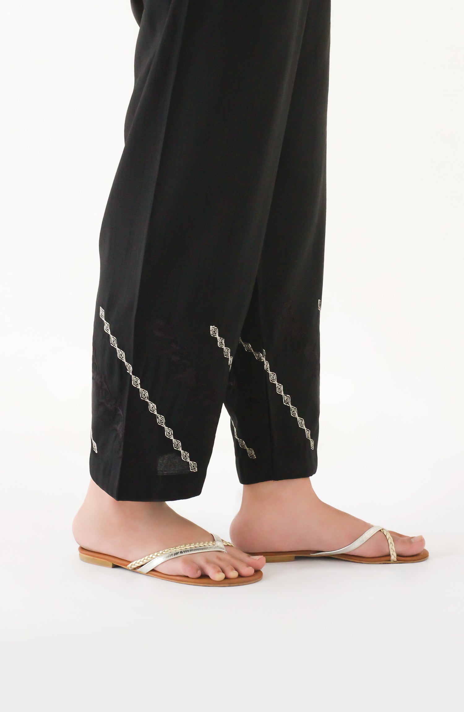 NRPE-75/S BLACK RAW SILK SCPANTS STITCHED BOTTOMS PANTS