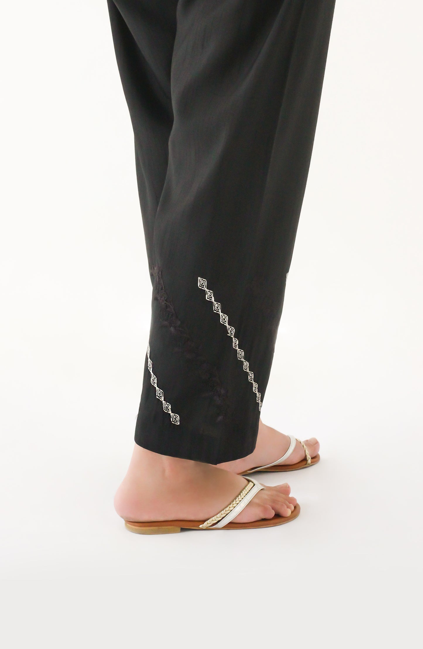 NRPE-75/S BLACK RAW SILK SCPANTS STITCHED BOTTOMS PANTS