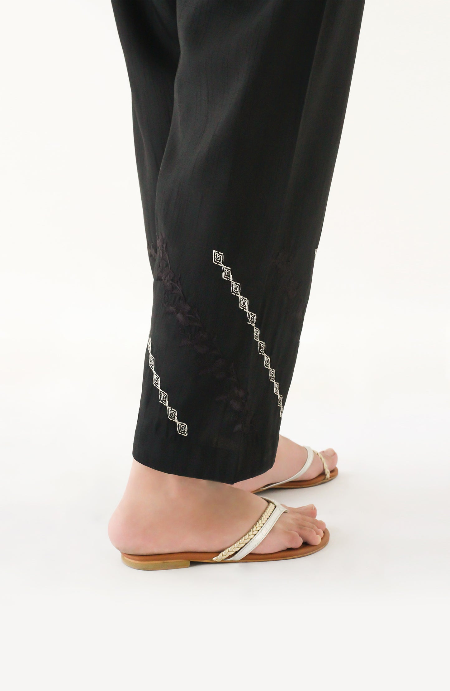 NRPE-75/S BLACK RAW SILK SCPANTS STITCHED BOTTOMS PANTS