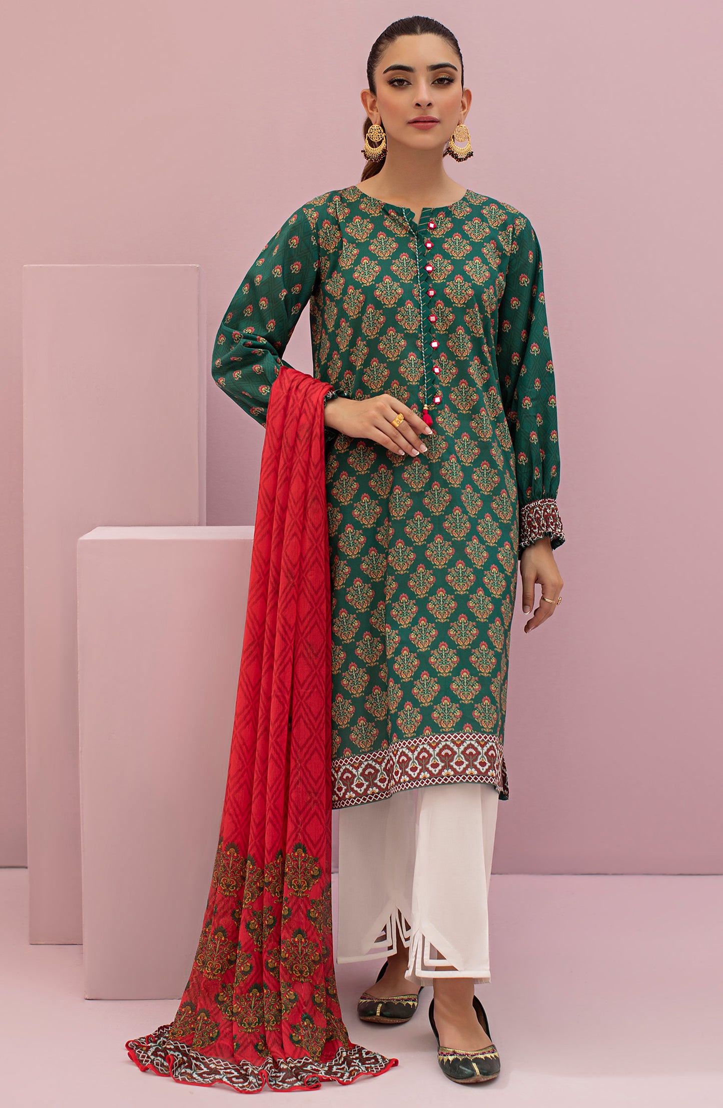 NRDS-22-040/U GREEN LAWN  UNSTITCHED SHIRT DUPATTA