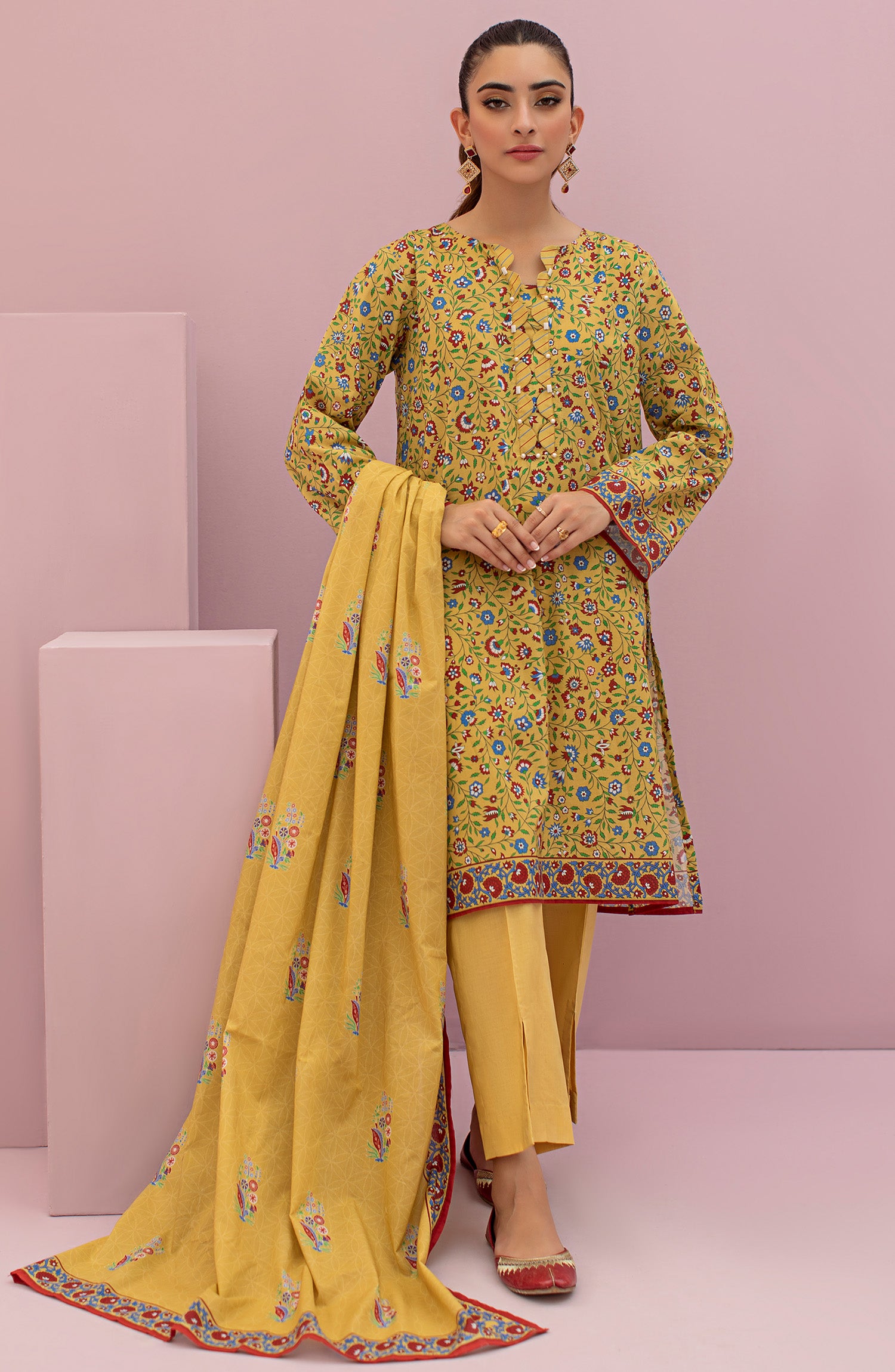 OTL-22-122/U YELLOW LAWN  UNSTITCHED SHIRT DUPATTA PANTS