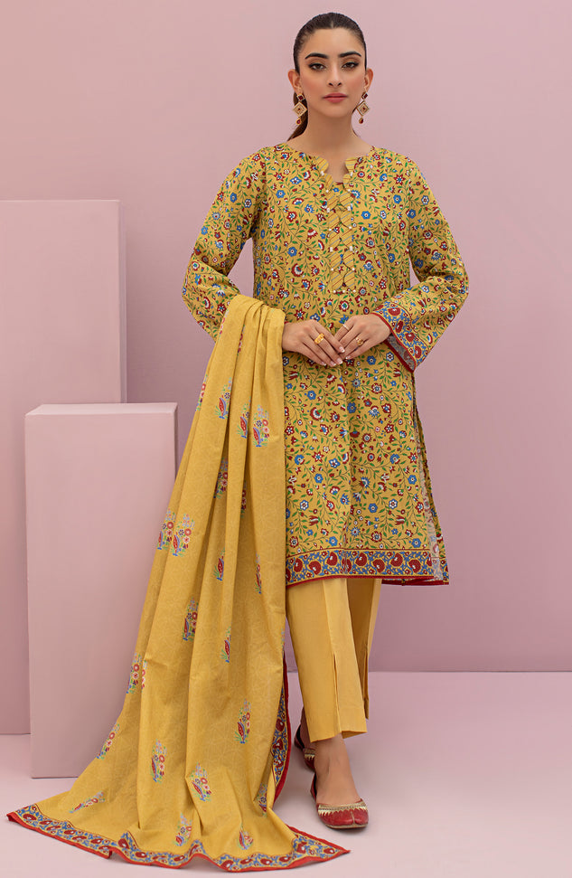 OTL-22-122/U YELLOW LAWN  UNSTITCHED SHIRT DUPATTA PANTS