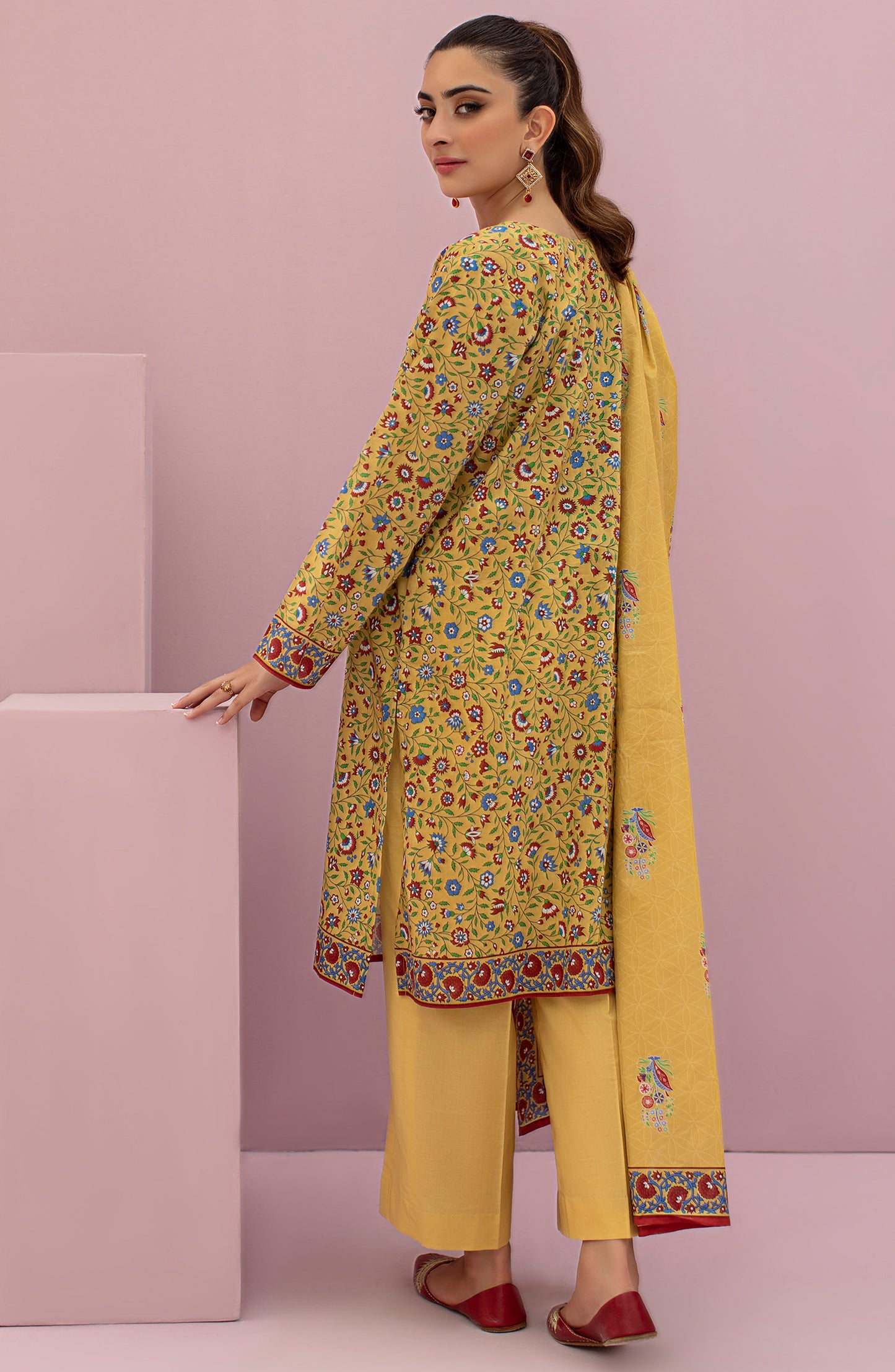 OTL-22-122/U YELLOW LAWN  UNSTITCHED SHIRT DUPATTA PANTS