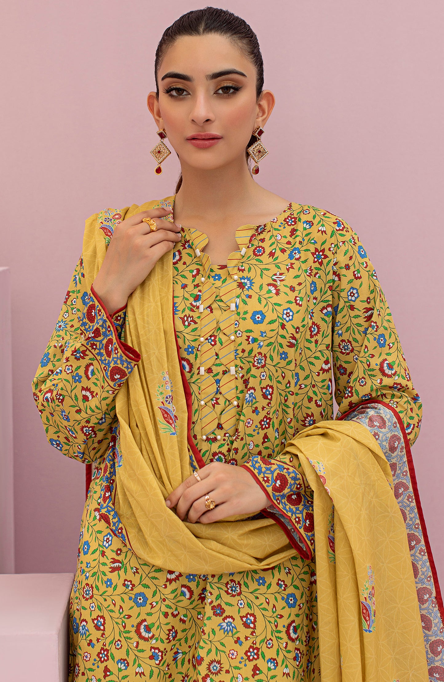 OTL-22-122/U YELLOW LAWN  UNSTITCHED SHIRT DUPATTA PANTS