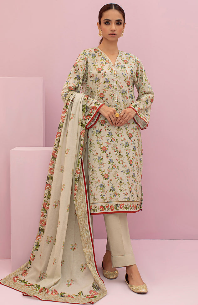 OTL-22-121/U BEIGE LAWN  UNSTITCHED SHIRT DUPATTA PANTS