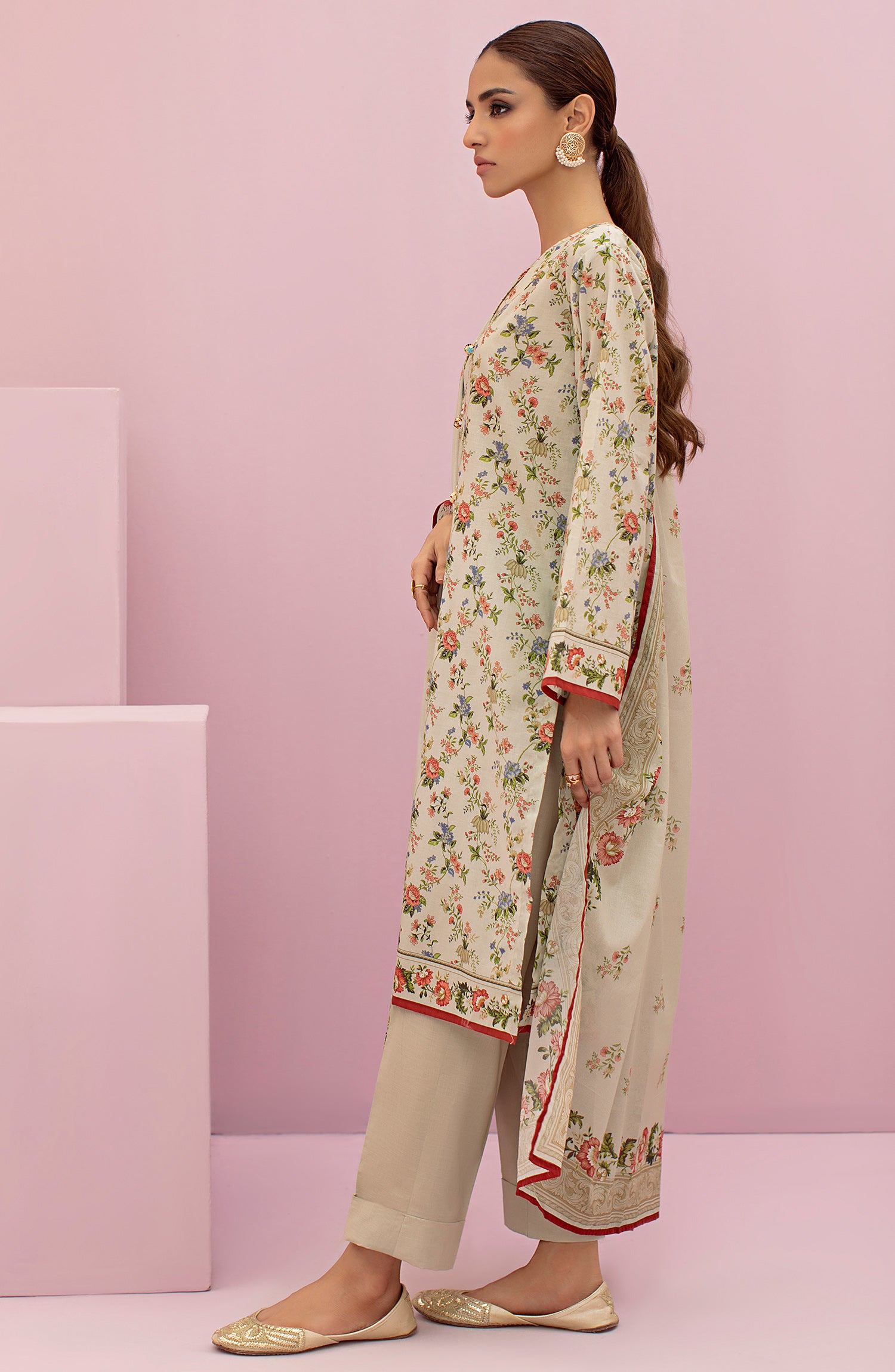 OTL-22-121/U BEIGE LAWN  UNSTITCHED SHIRT DUPATTA PANTS
