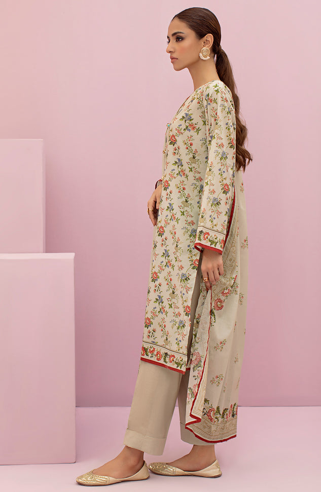 OTL-22-121/U BEIGE LAWN  UNSTITCHED SHIRT DUPATTA PANTS