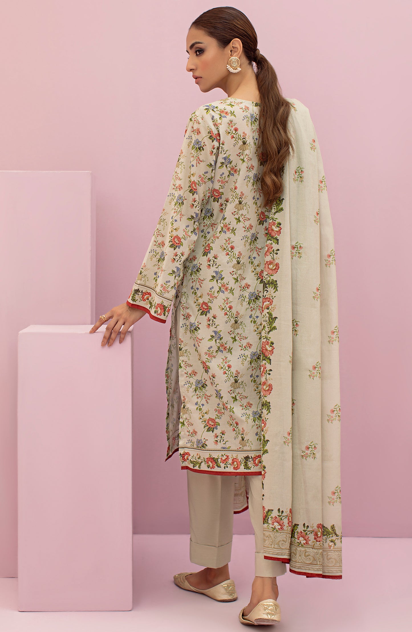 OTL-22-121/U BEIGE LAWN  UNSTITCHED SHIRT DUPATTA PANTS
