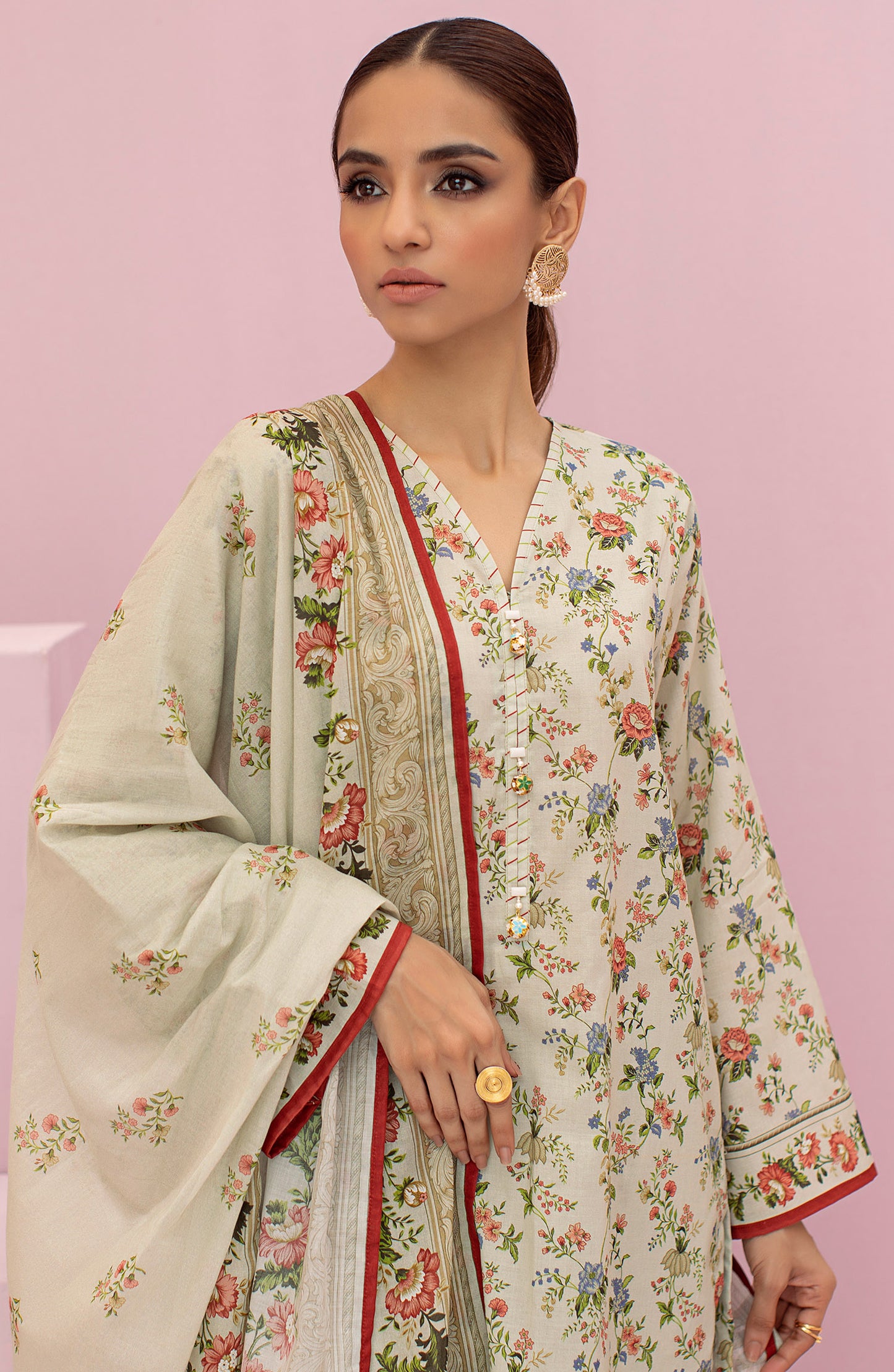 OTL-22-121/U BEIGE LAWN  UNSTITCHED SHIRT DUPATTA PANTS