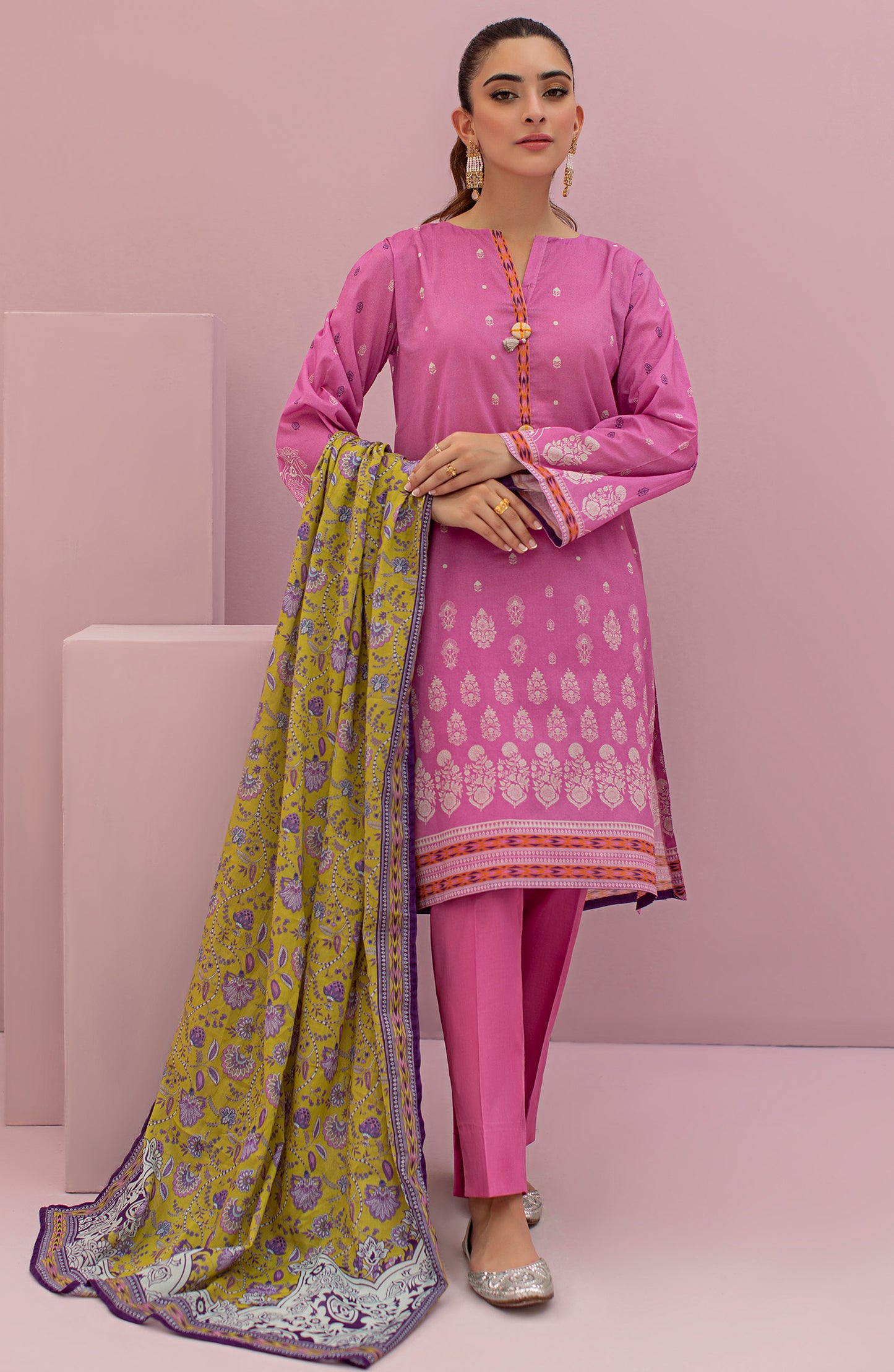 OTL-22-123/U PINK LAWN  UNSTITCHED SHIRT DUPATTA PANTS