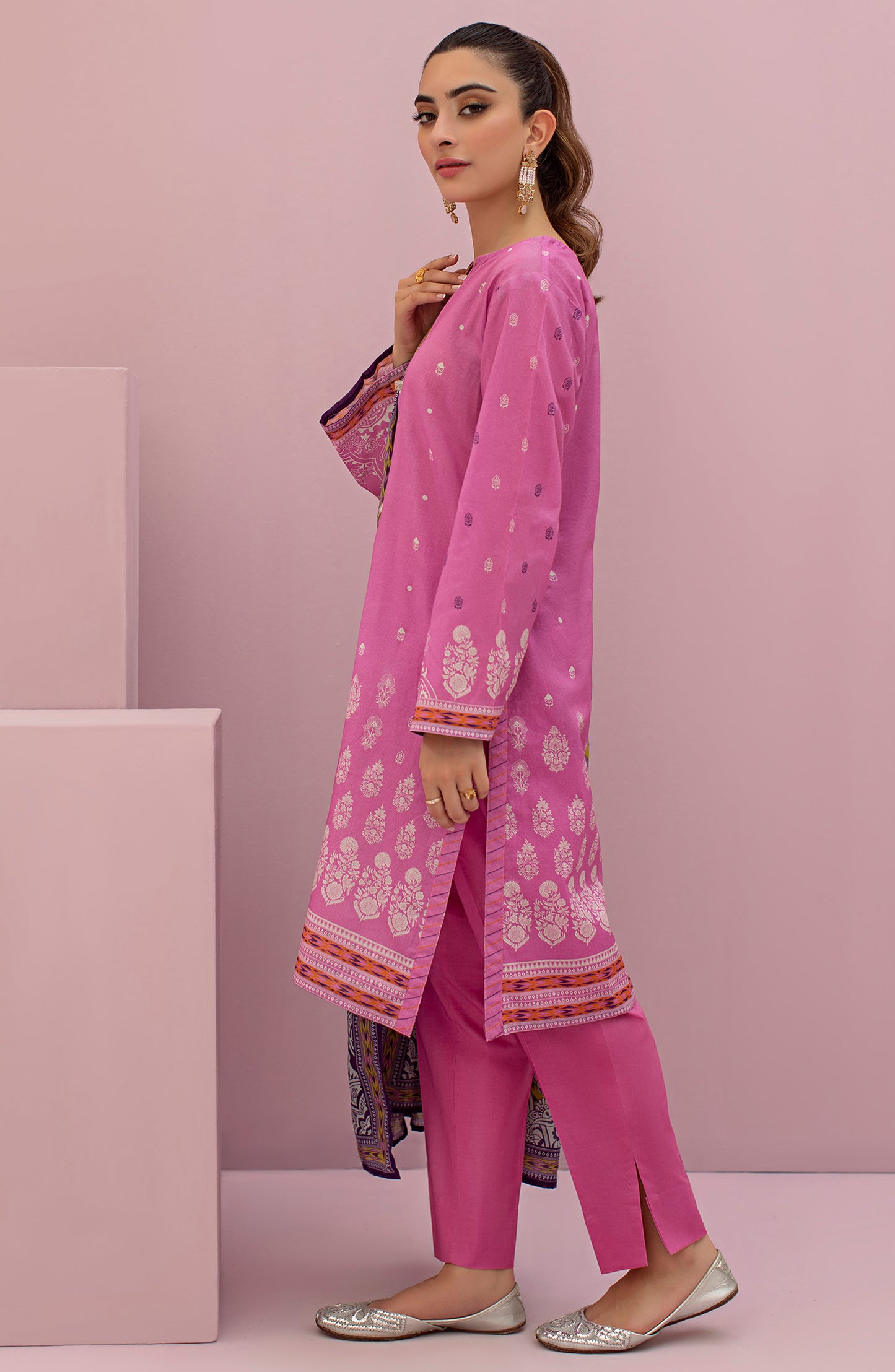 OTL-22-123/U PINK LAWN  UNSTITCHED SHIRT DUPATTA PANTS