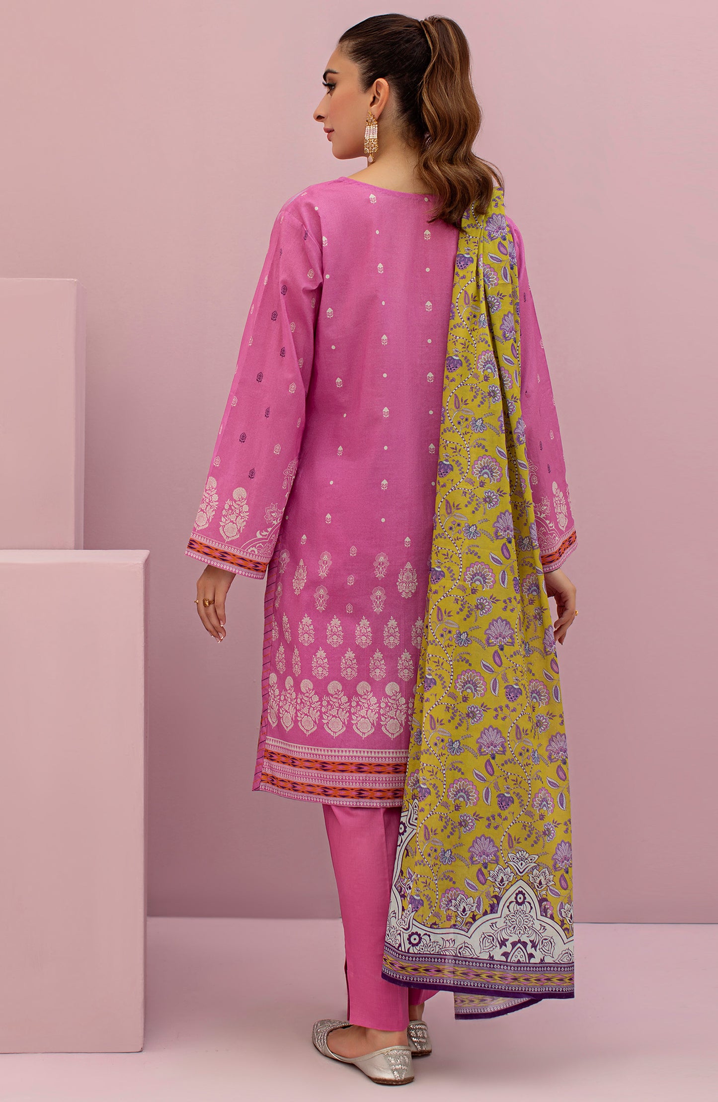 OTL-22-123/U PINK LAWN  UNSTITCHED SHIRT DUPATTA PANTS