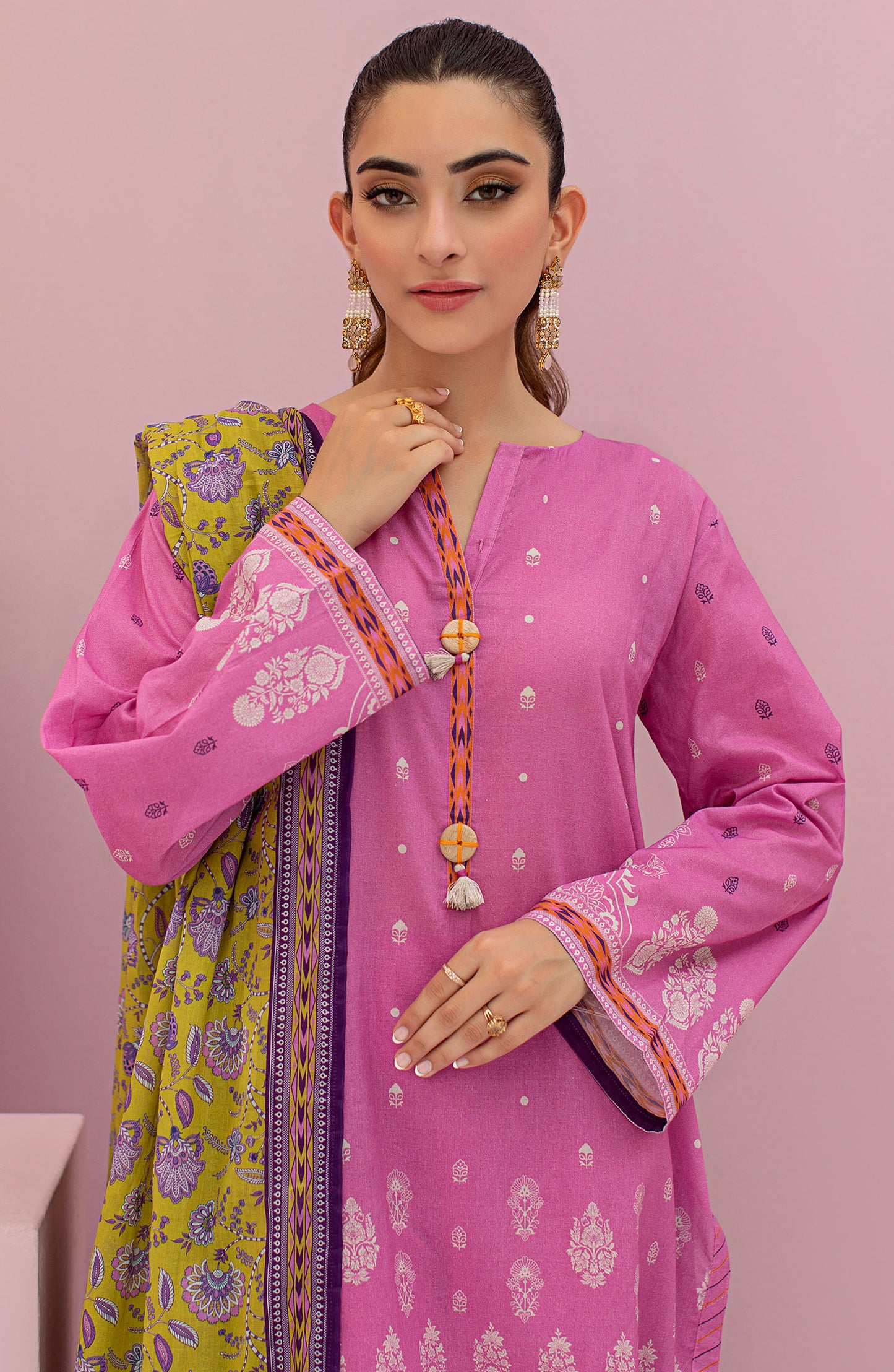 OTL-22-123/U PINK LAWN  UNSTITCHED SHIRT DUPATTA PANTS