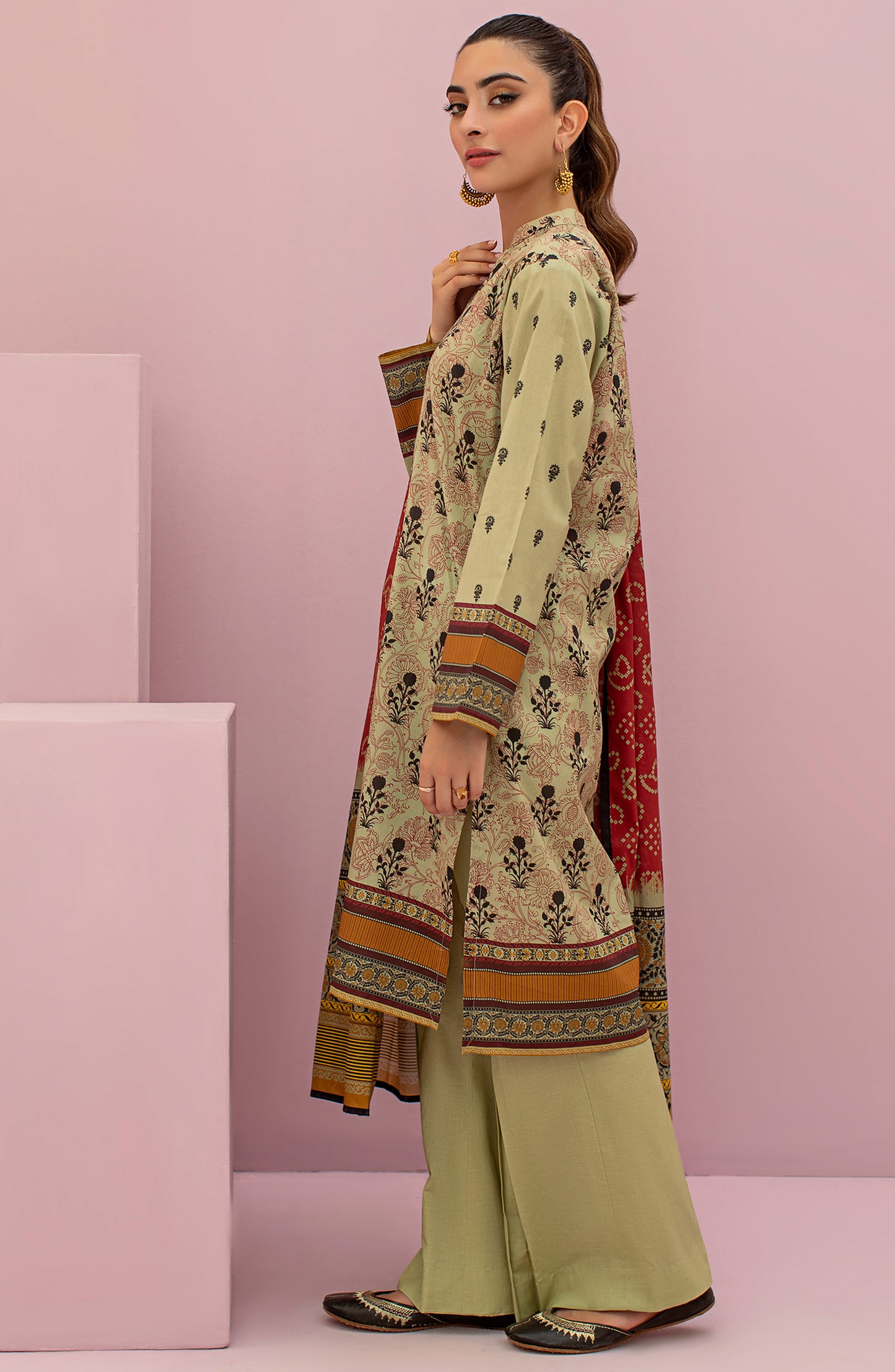 OTL-22-112/U BEIGE LAWN  UNSTITCHED SHIRT DUPATTA PANTS