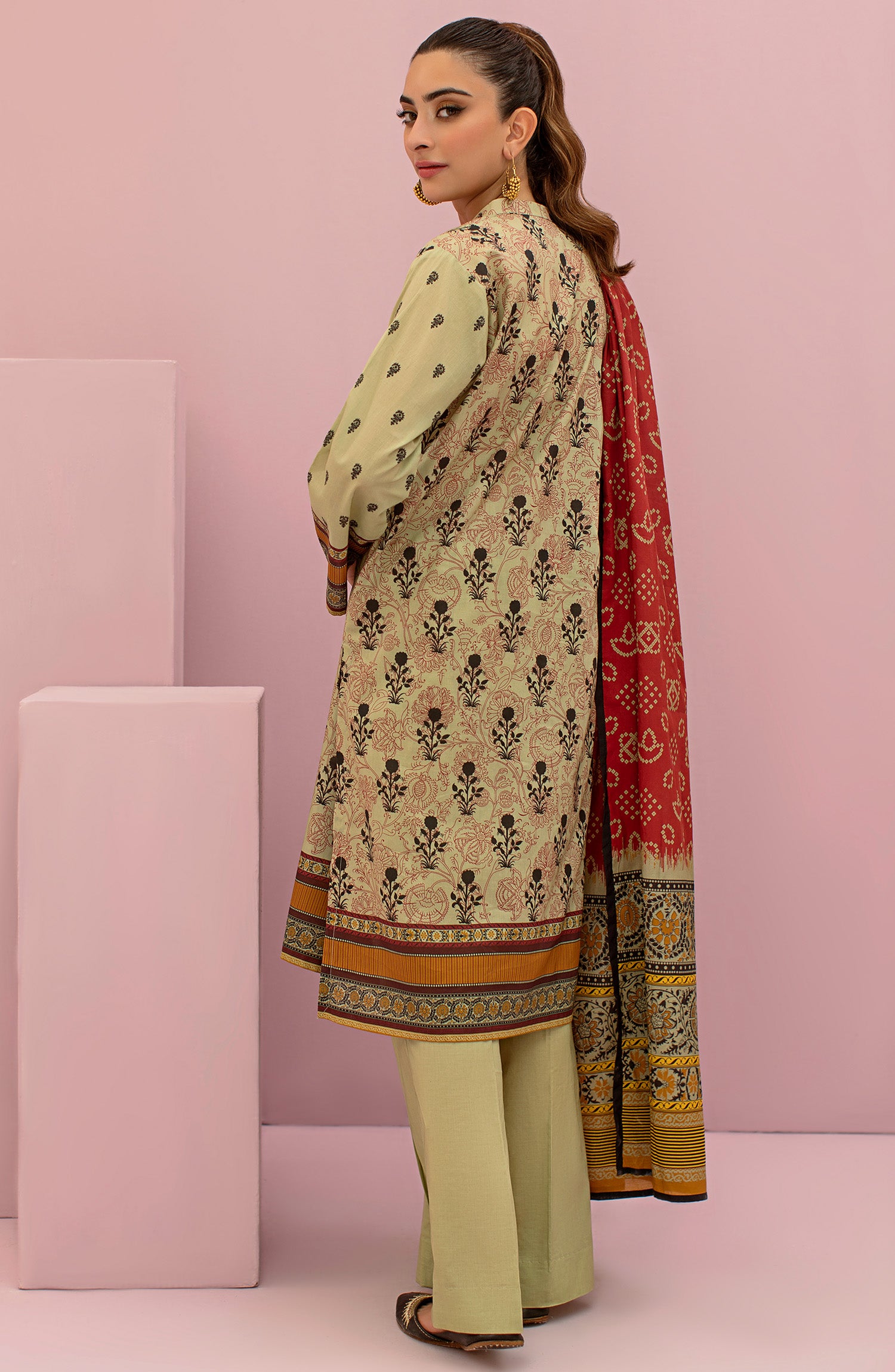 OTL-22-112/U BEIGE LAWN  UNSTITCHED SHIRT DUPATTA PANTS
