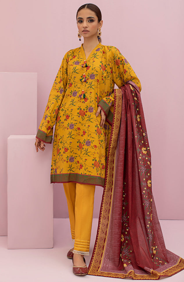 OTL-22-119/U YELLOW LAWN  UNSTITCHED SHIRT DUPATTA PANTS