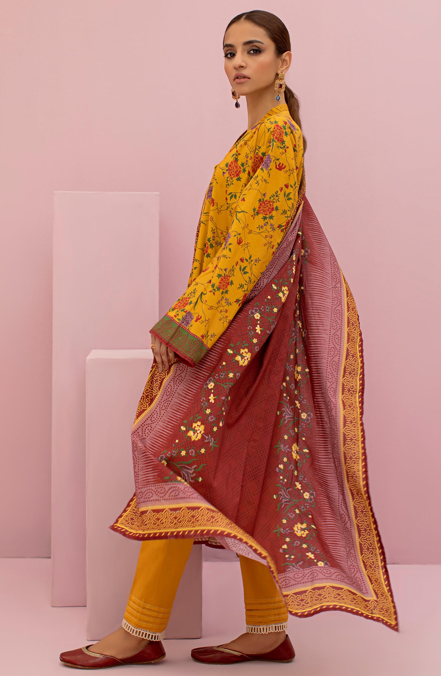 OTL-22-119/U YELLOW LAWN  UNSTITCHED SHIRT DUPATTA PANTS