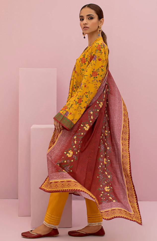 OTL-22-119/U YELLOW LAWN  UNSTITCHED SHIRT DUPATTA PANTS