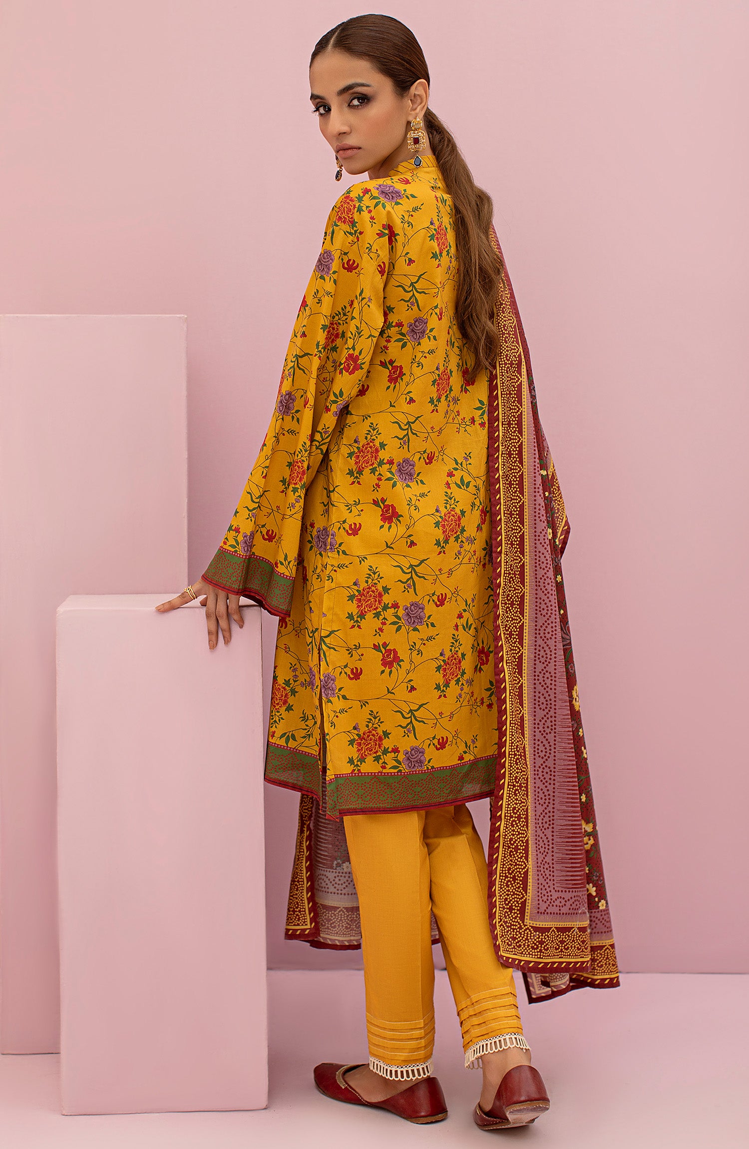 OTL-22-119/U YELLOW LAWN  UNSTITCHED SHIRT DUPATTA PANTS