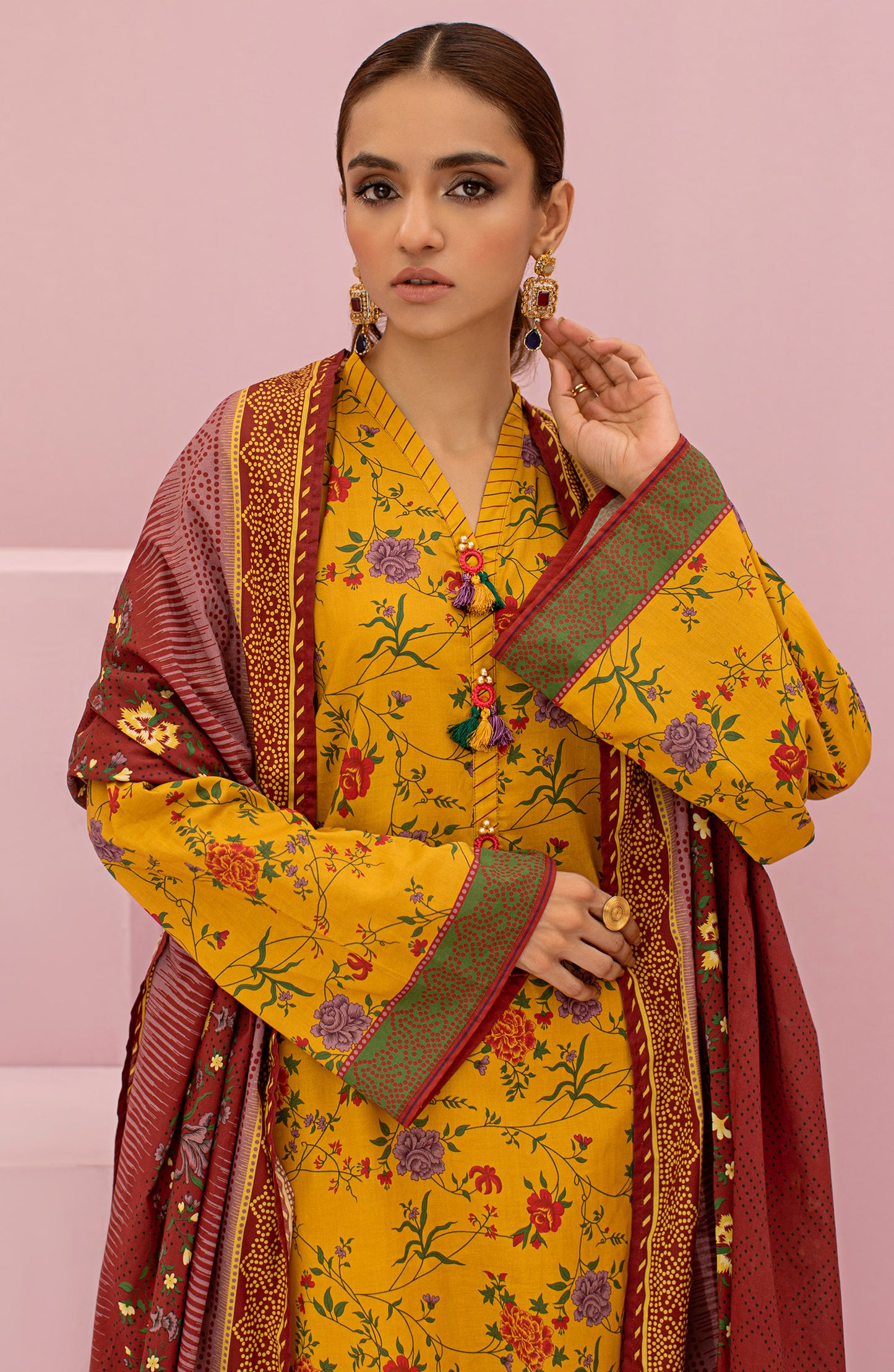 OTL-22-119/U YELLOW LAWN  UNSTITCHED SHIRT DUPATTA PANTS
