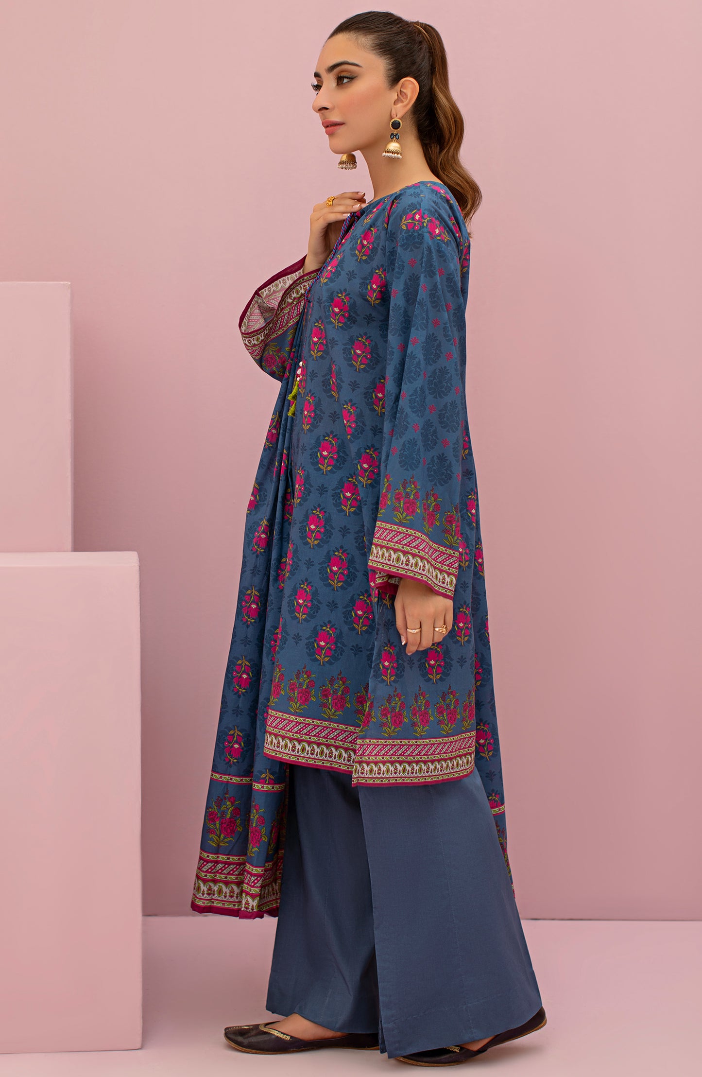 OTL-22-113/U BLUE LAWN  UNSTITCHED SHIRT DUPATTA PANTS