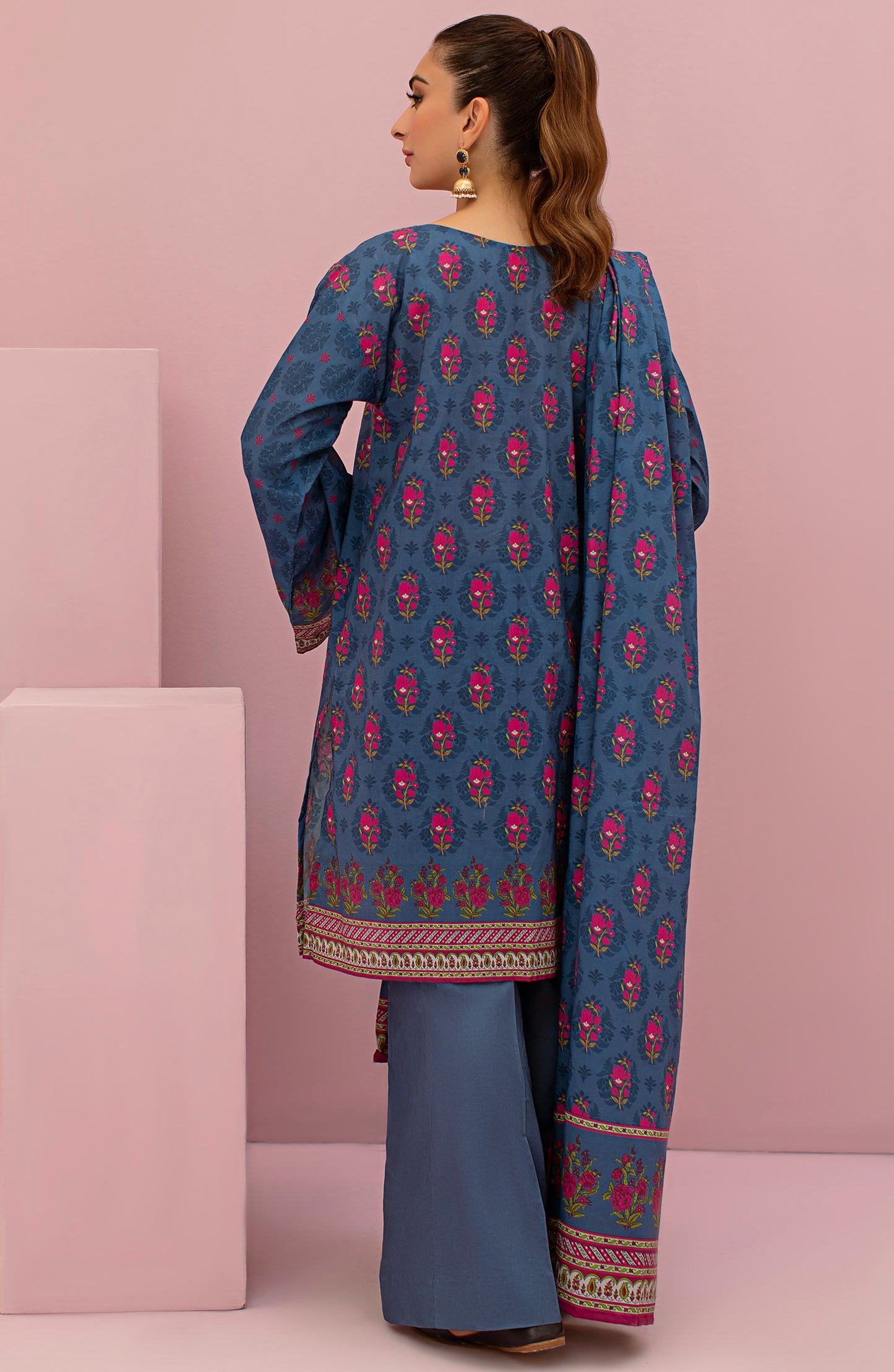 OTL-22-113/U BLUE LAWN  UNSTITCHED SHIRT DUPATTA PANTS