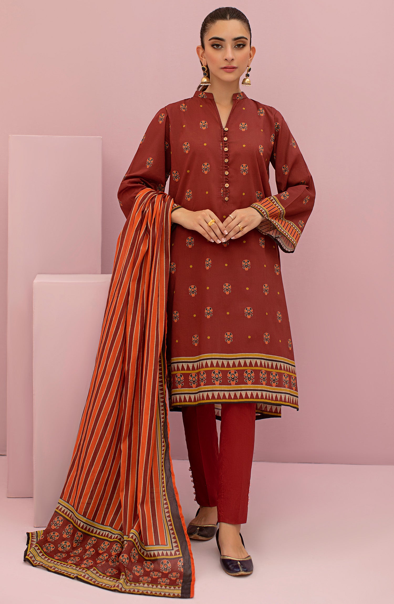 OTL-22-110/U MAROON LAWN  UNSTITCHED SHIRT DUPATTA PANTS
