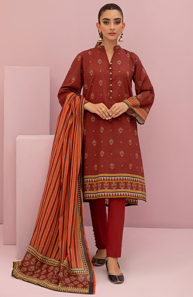 OTL-22-110/U MAROON LAWN  UNSTITCHED SHIRT DUPATTA PANTS