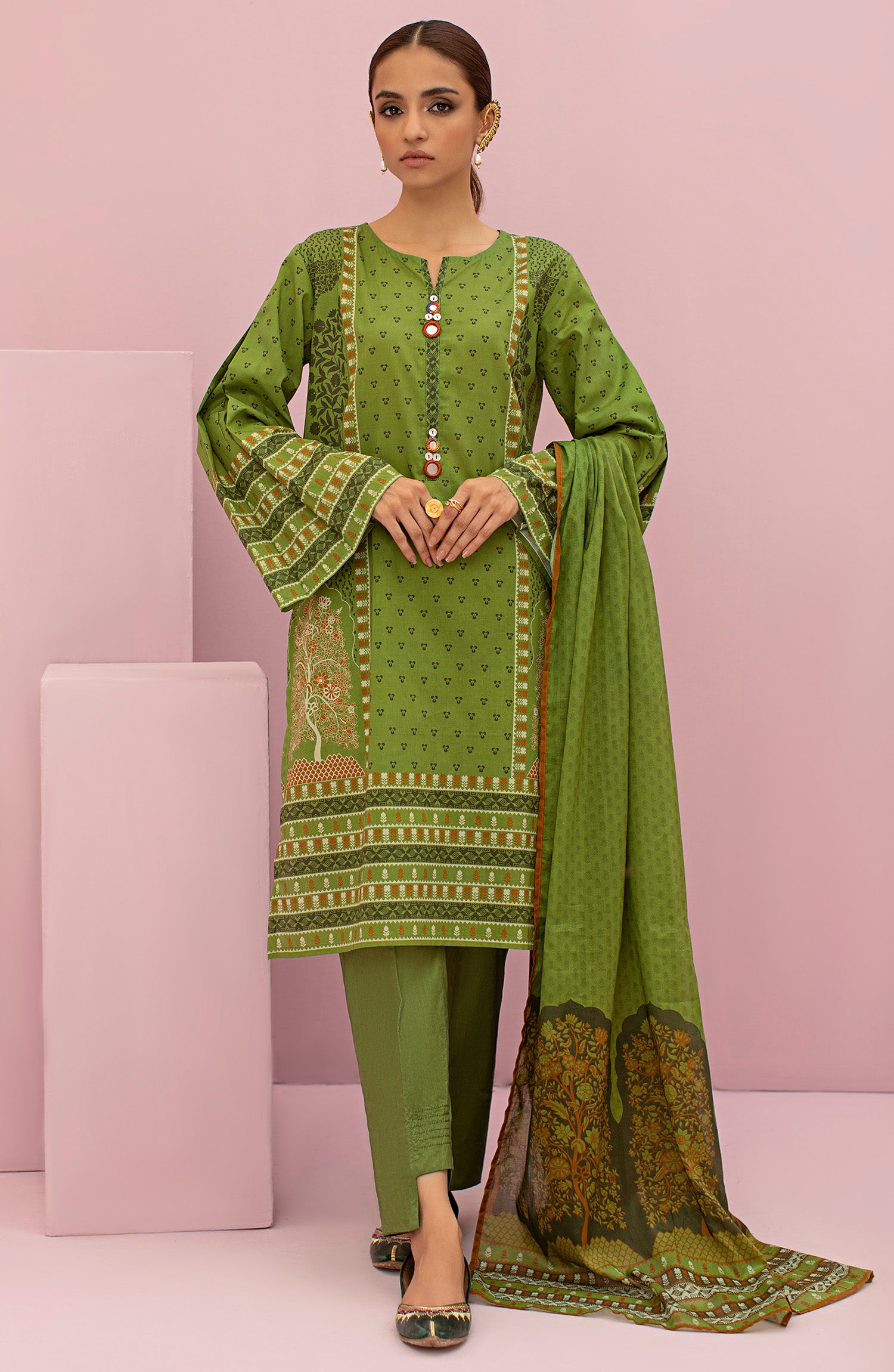 OTL-22-099/U GREEN LAWN  UNSTITCHED SHIRT DUPATTA PANTS
