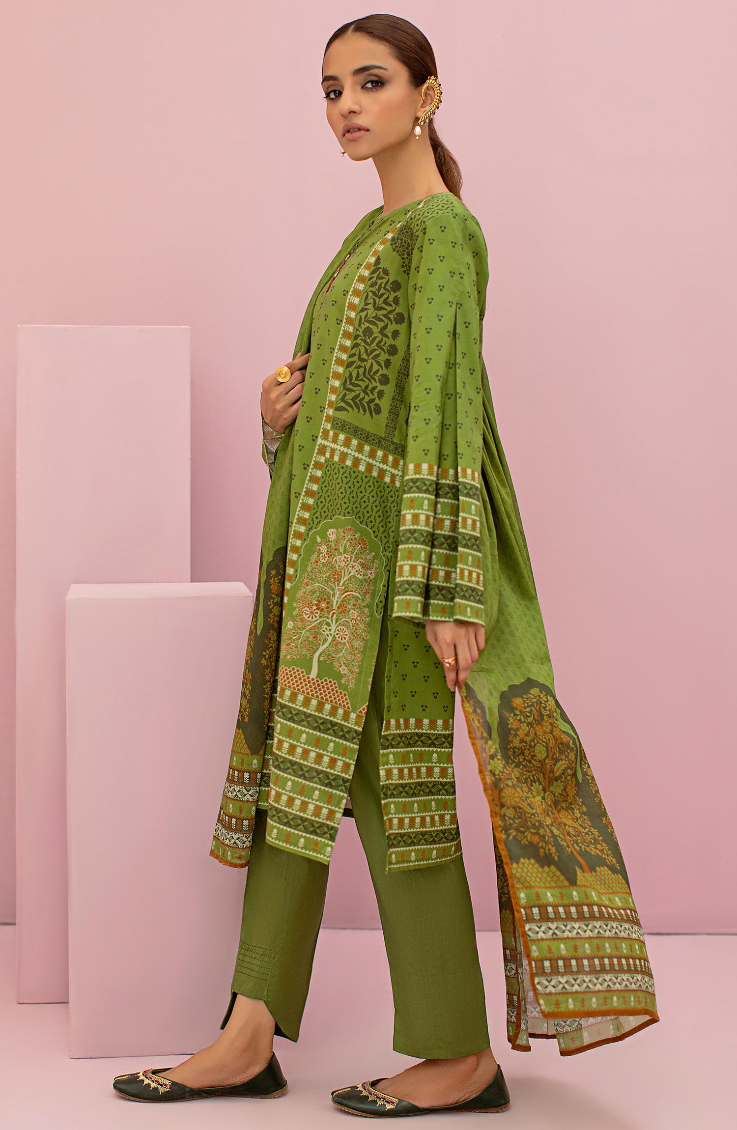 OTL-22-099/U GREEN LAWN  UNSTITCHED SHIRT DUPATTA PANTS
