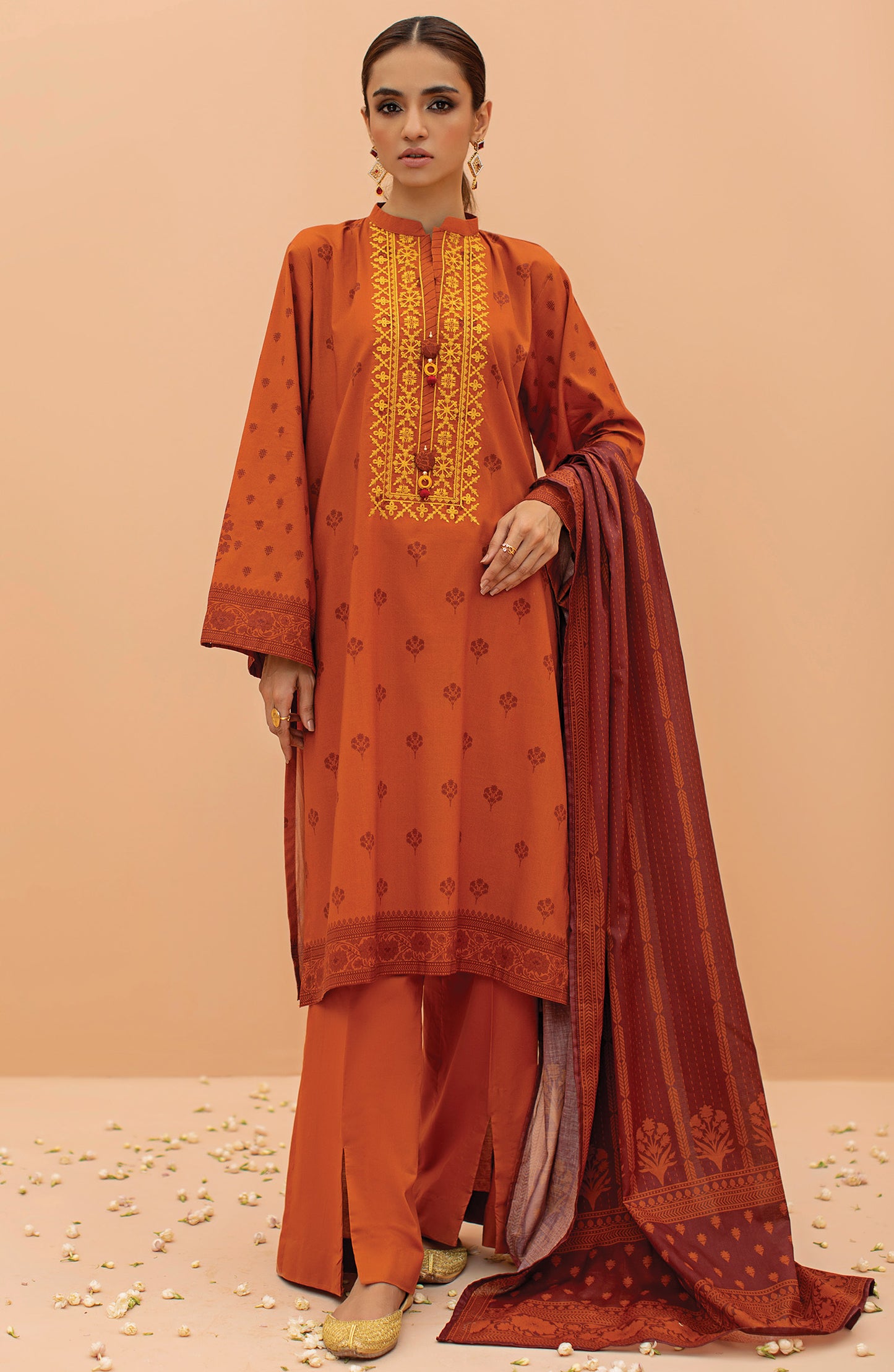OTL-22-072/S RUST CAMBRIC  READY TO WEAR SHIRT DUPATTA PANTS