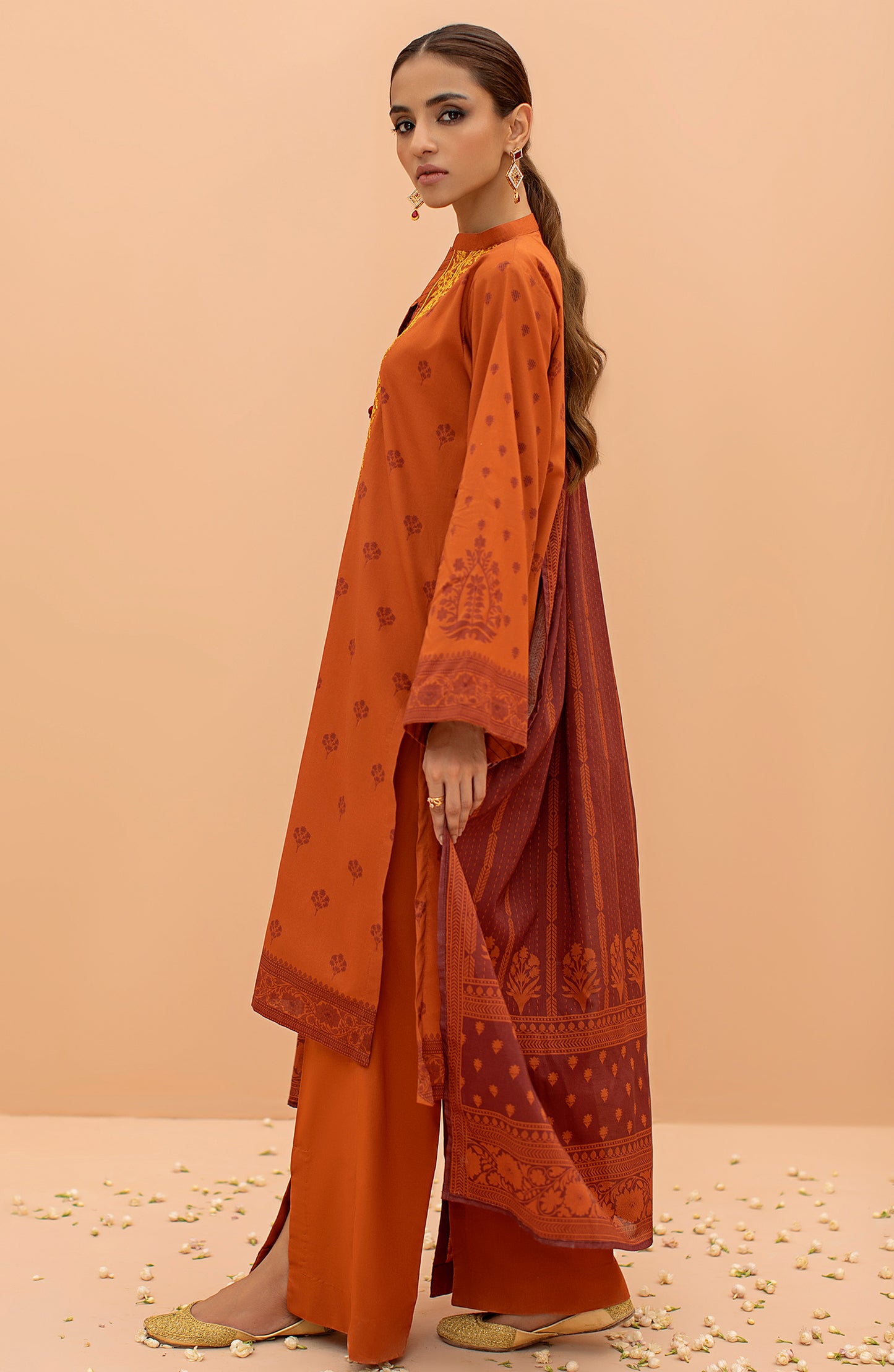 OTL-22-072/S RUST CAMBRIC  READY TO WEAR SHIRT DUPATTA PANTS