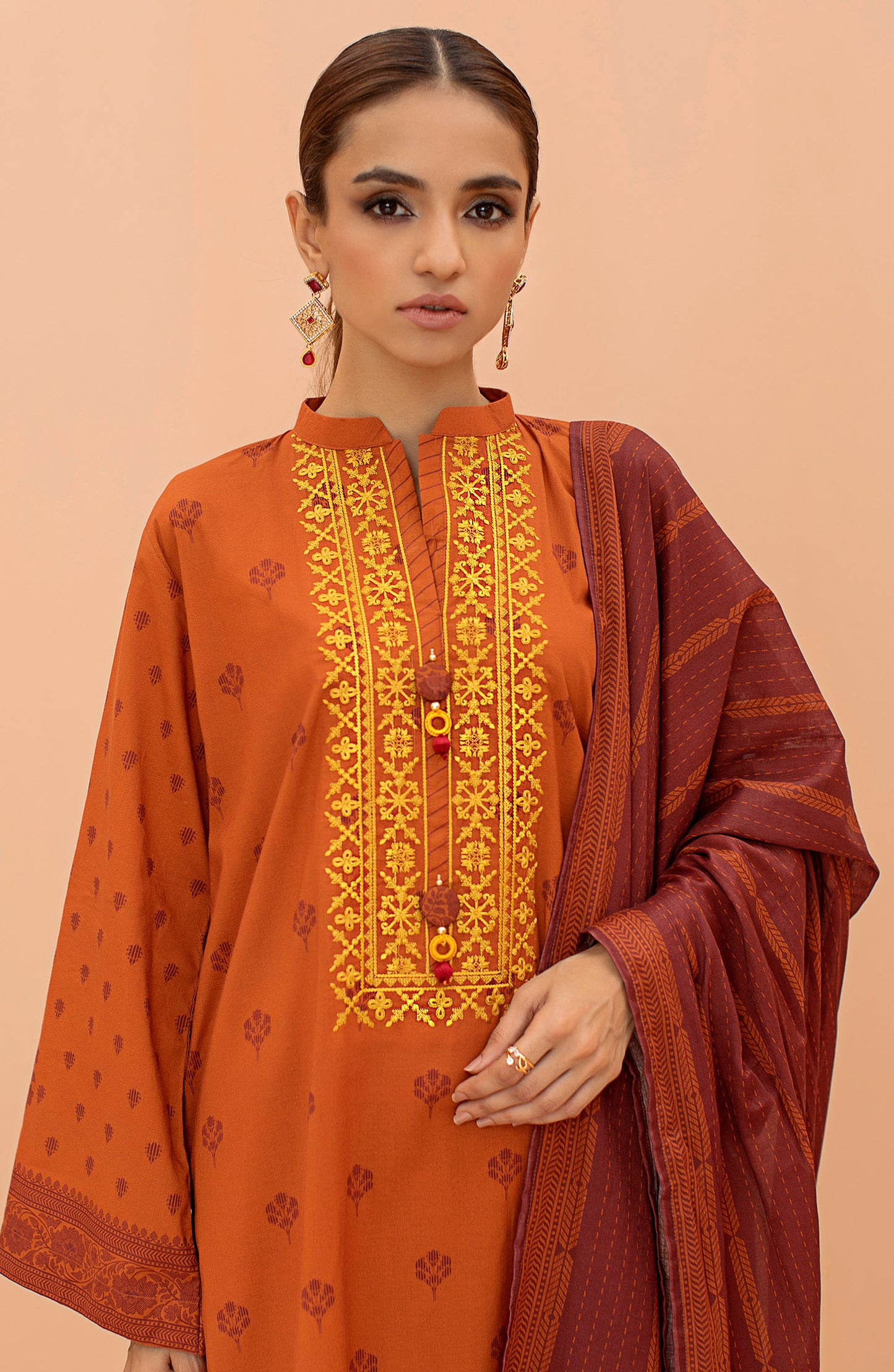 OTL-22-072/S RUST CAMBRIC  READY TO WEAR SHIRT DUPATTA PANTS