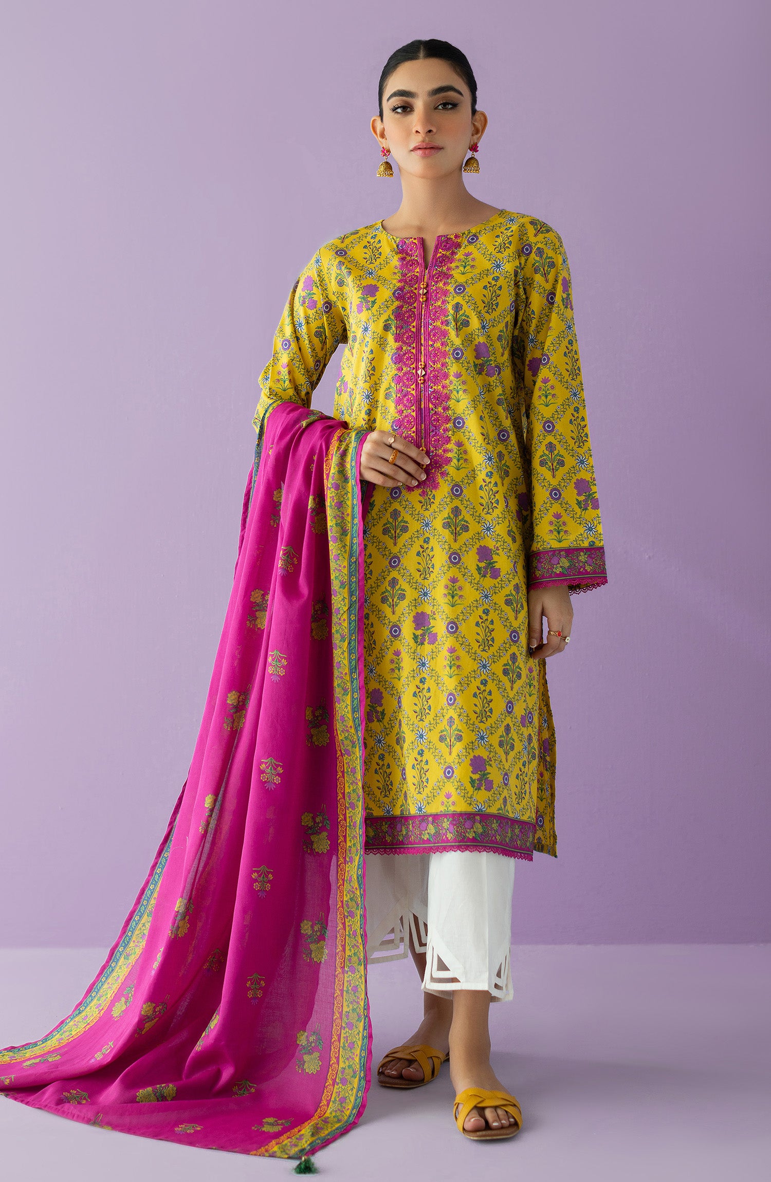 NRDS-23-013/U YELLOW LAWN  UNSTITCHED SHIRT DUPATTA