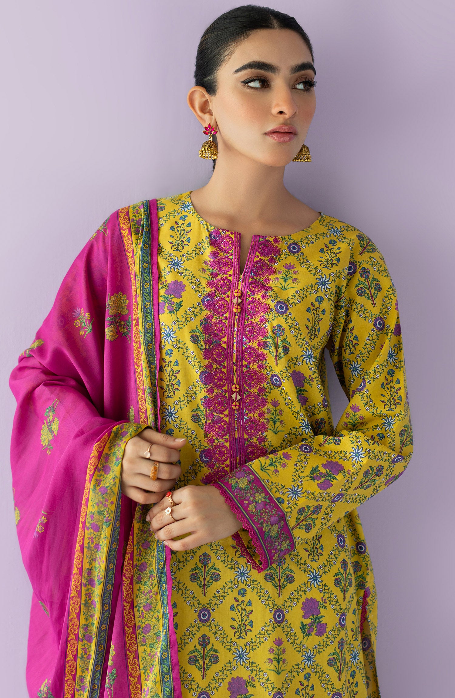 NRDS-23-013/U YELLOW LAWN  UNSTITCHED SHIRT DUPATTA