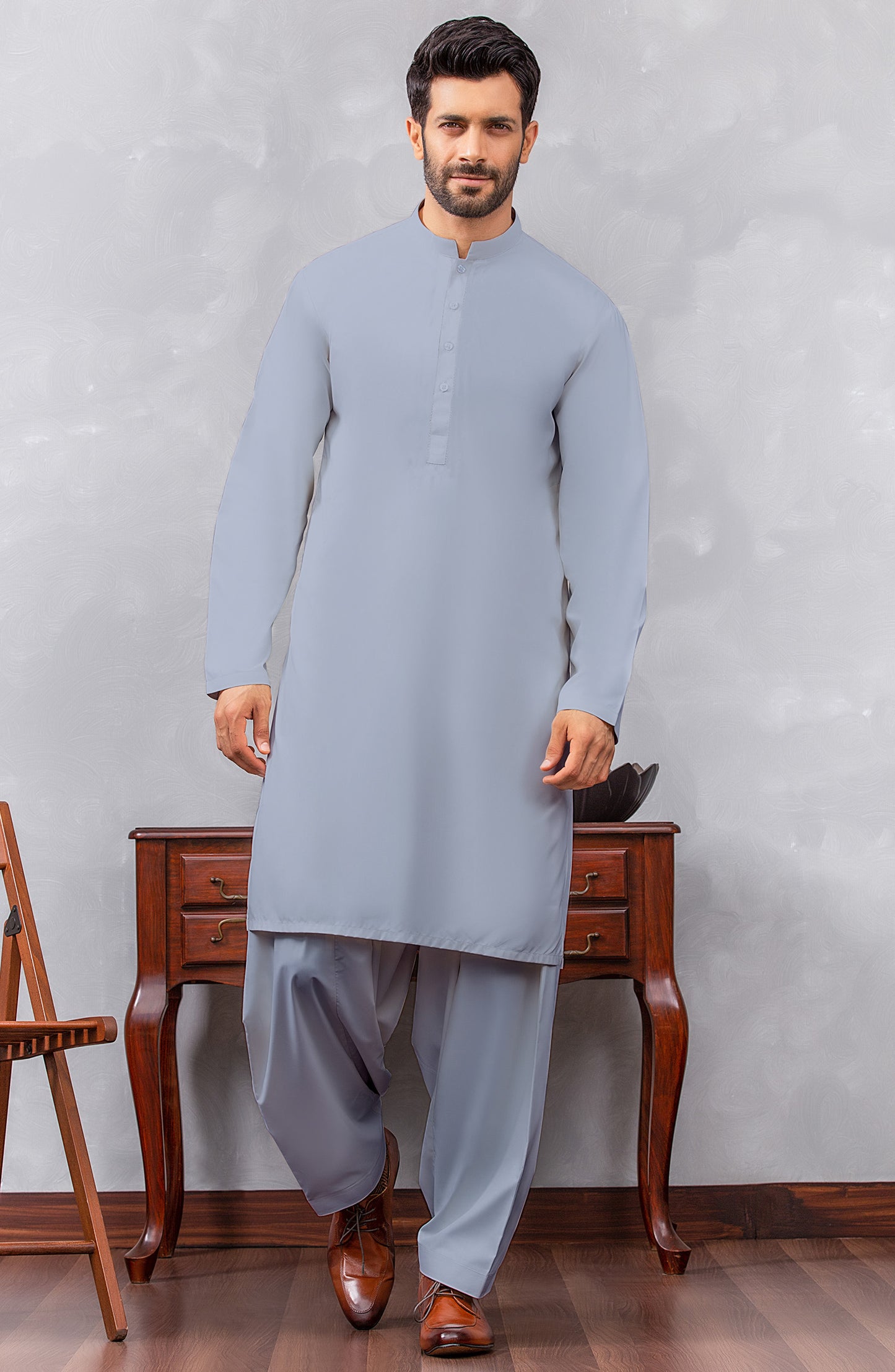 OMM-22-003/S ASH GREY PREMIUM COTTON  READY TO WEAR KAMEEZ SHALWAR