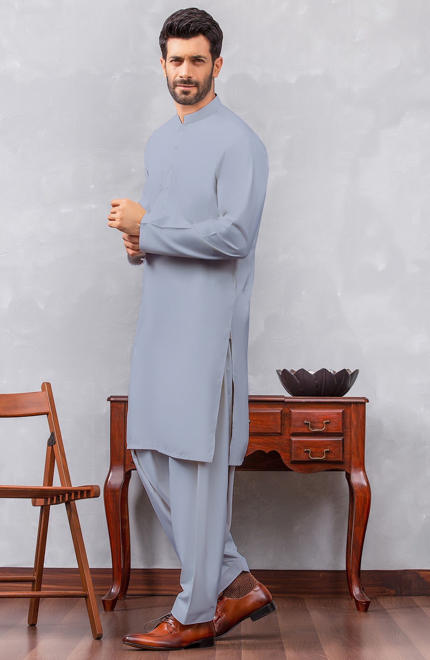 OMM-22-003/S ASH GREY PREMIUM COTTON  READY TO WEAR KAMEEZ SHALWAR