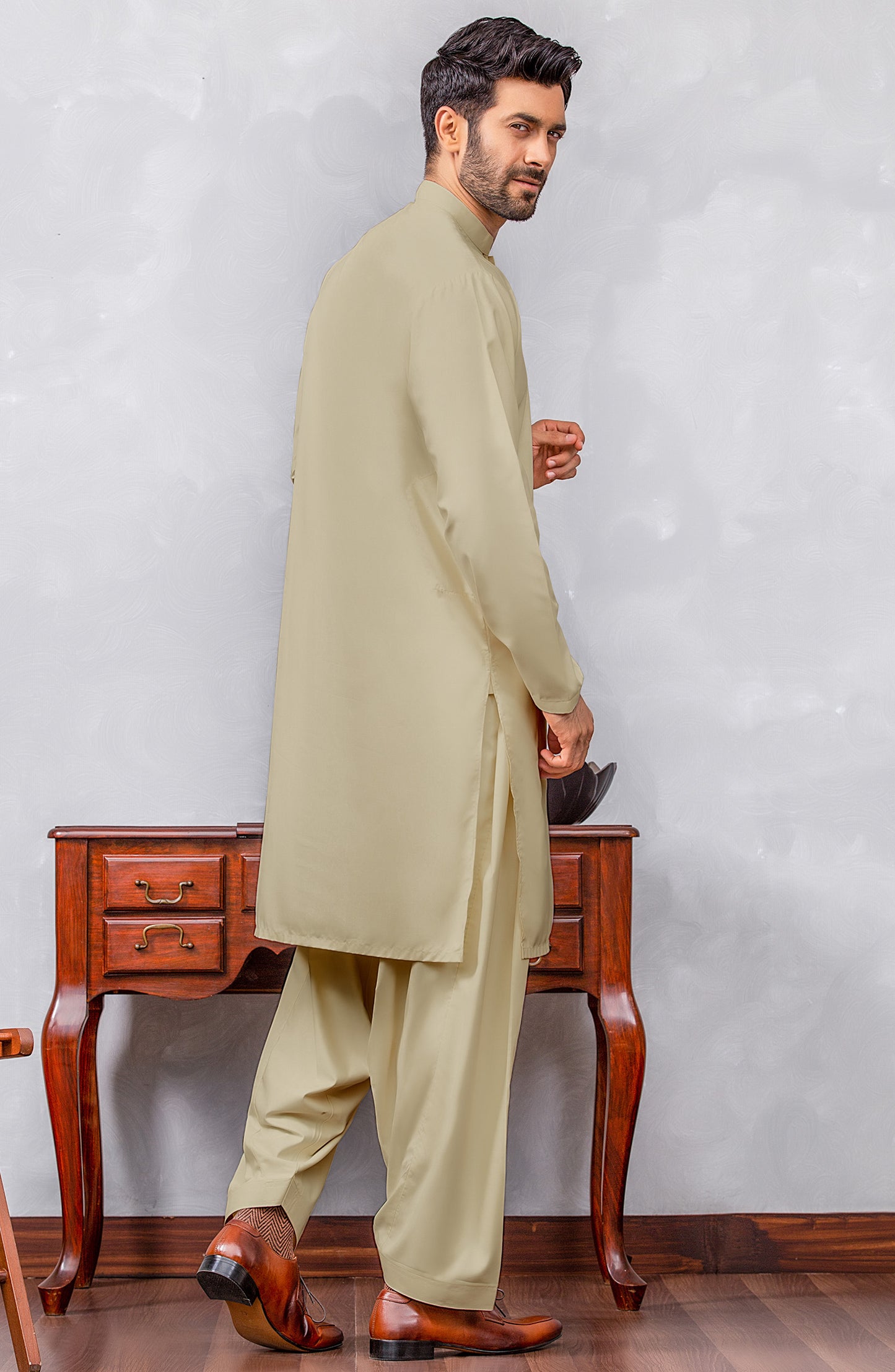 OMM-22-004/S BEIGE PREMIUM COTTON  READY TO WEAR KAMEEZ SHALWAR