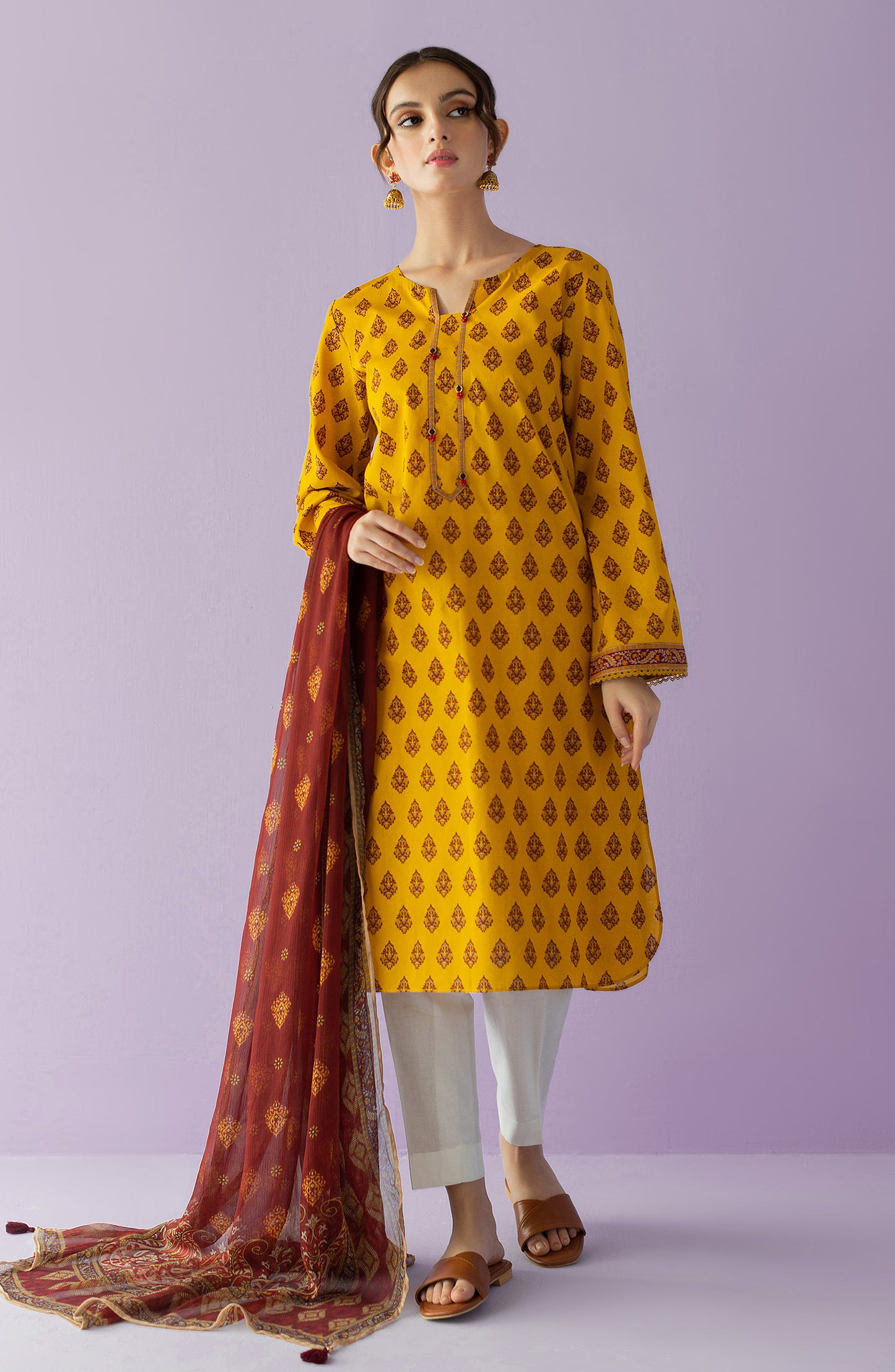 NRDS-23-057/U MUSTARD LAWN  UNSTITCHED SHIRT DUPATTA