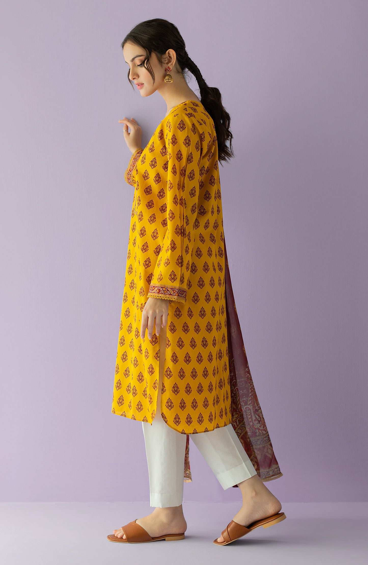 NRDS-23-057/U MUSTARD LAWN  UNSTITCHED SHIRT DUPATTA