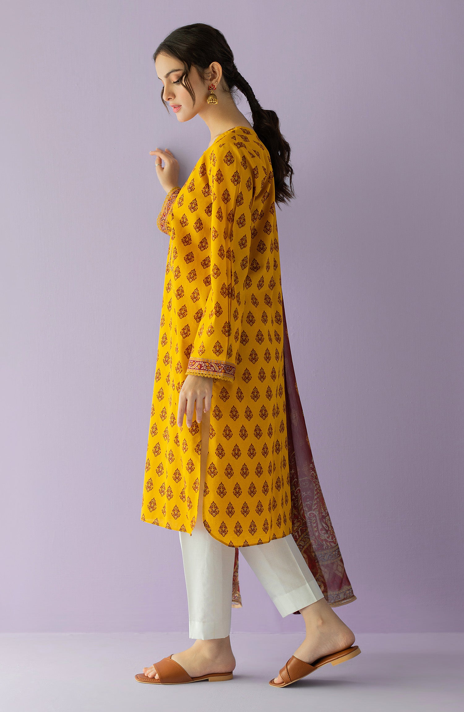 NRDS-23-057/U MUSTARD LAWN  UNSTITCHED SHIRT DUPATTA