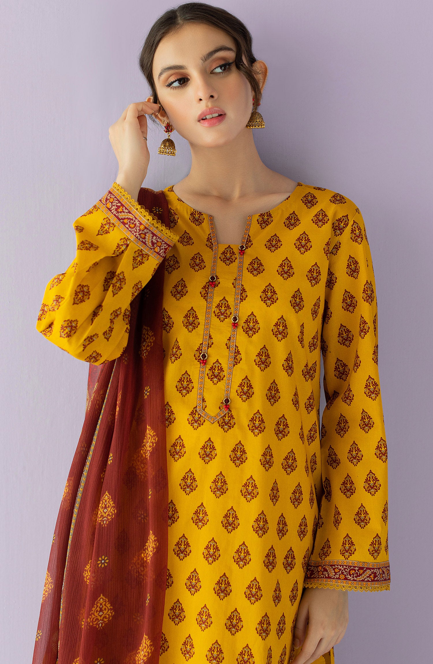 NRDS-23-057/U MUSTARD LAWN  UNSTITCHED SHIRT DUPATTA
